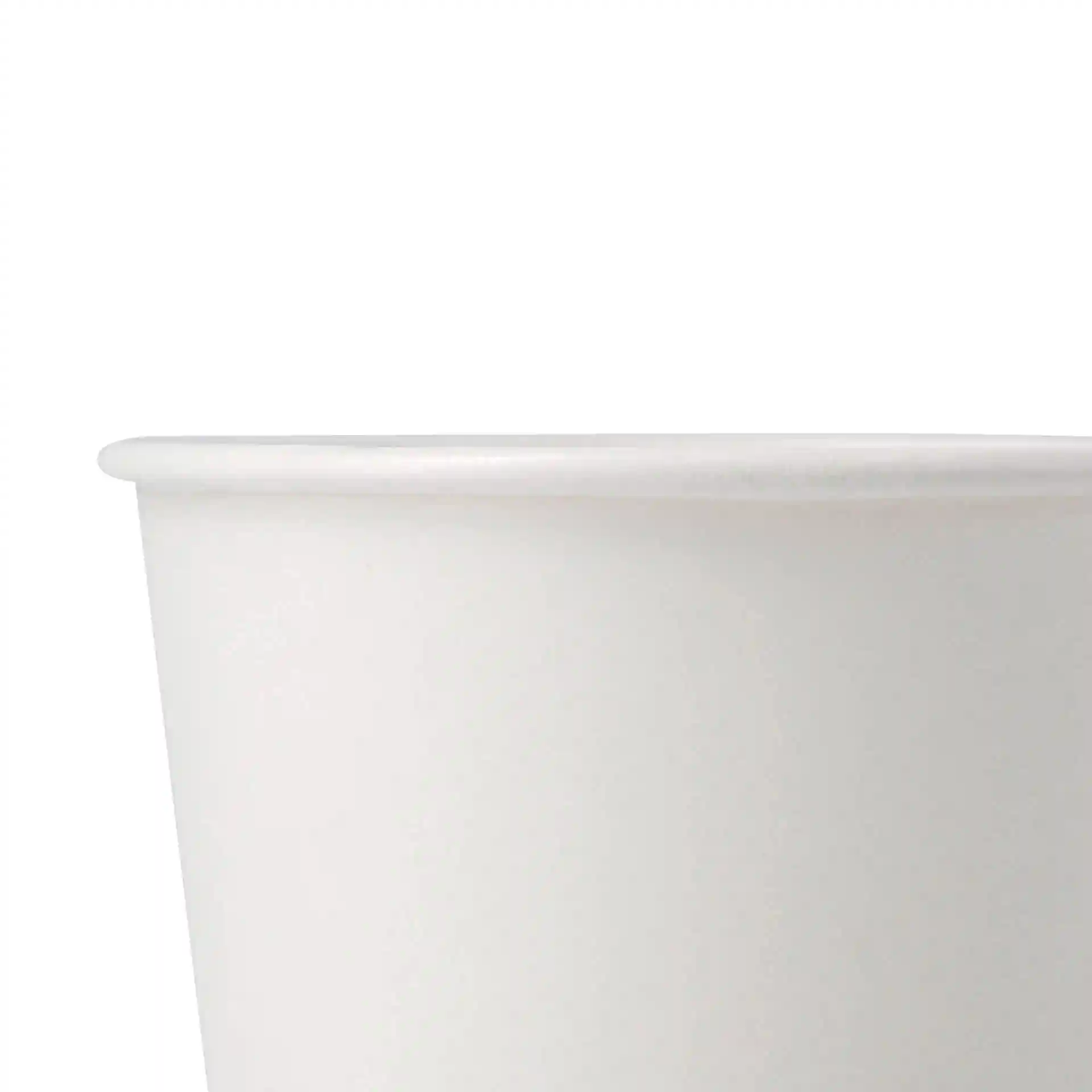 White cardboard soup container with a round shape and a visible rim, partially shown from the top.
