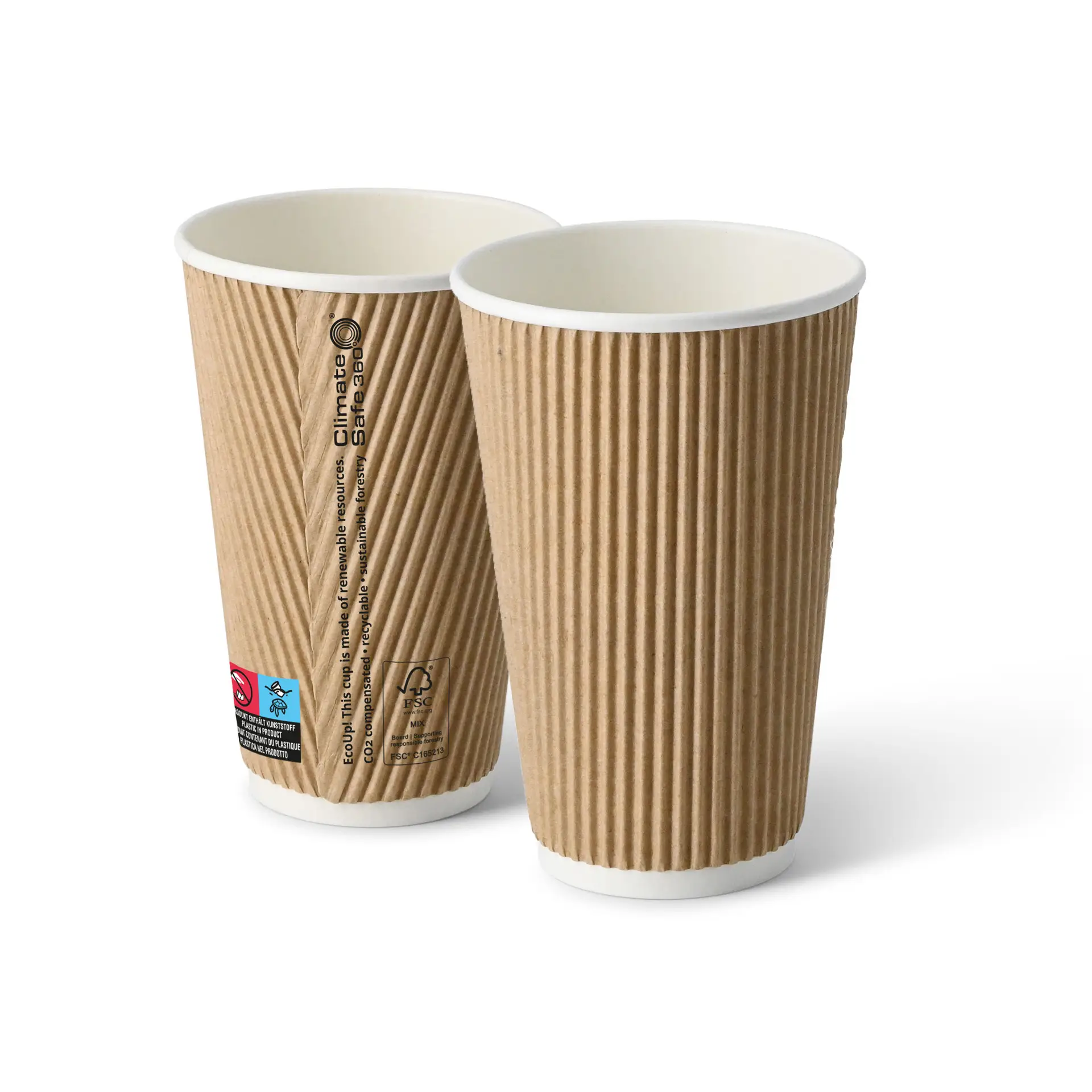 16 oz Take away coffee cups (coated) / Ripple cups, Ø 80 mm, brown, inner white