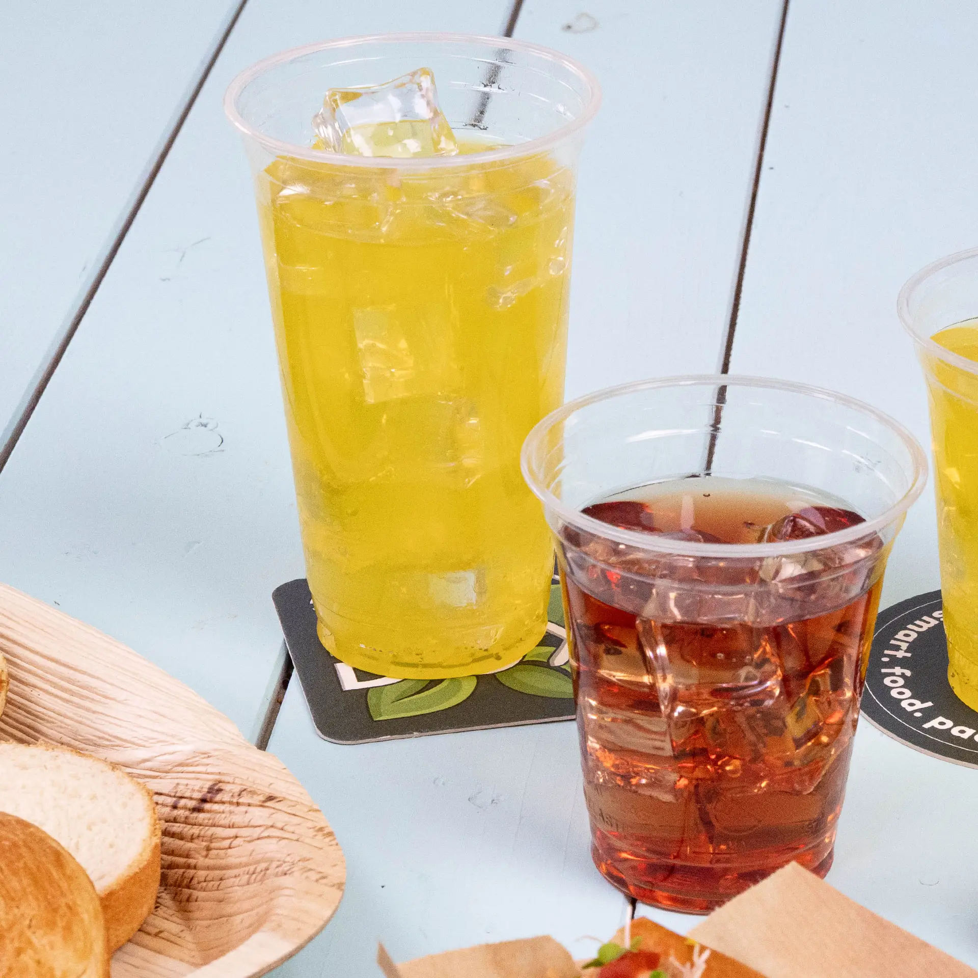 20 oz PLA biodegradable cup for cold drinks; dimensions 95 mm diameter, 151 mm height, and 60 mm base.