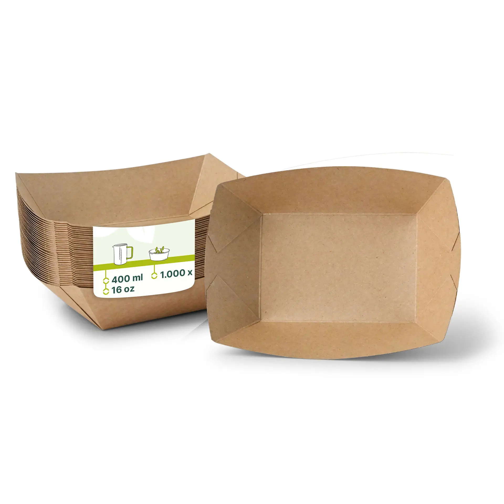 Premium Cardboard Food Tray 400 ml, brown, bio-coated Premium Cardboard Food Tray 400 ml, brown, bio-coated