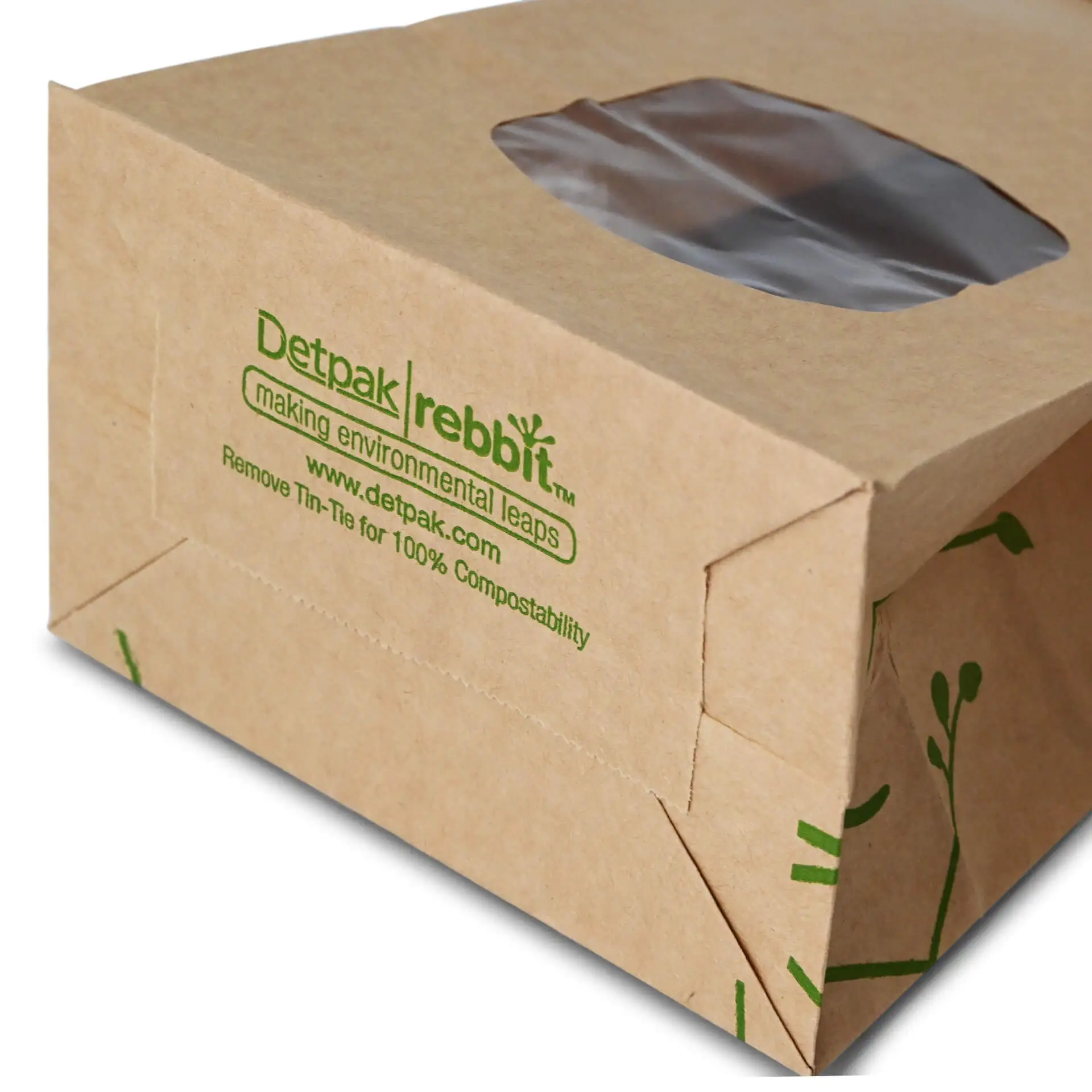 Block bottom bags with window M, 11.5 x 7.2 x 24.6 cm, PLA-foil, brown, tin tie, kraft paper