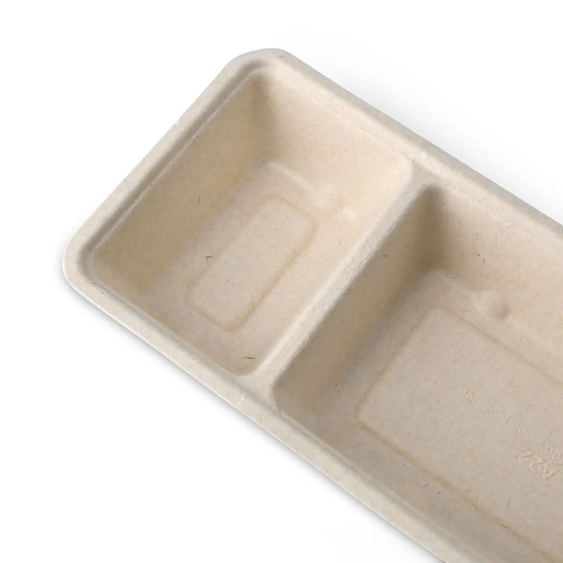 Bagasse chip tray, 2 compartments, 9.5 x 20 x 3.5 cm