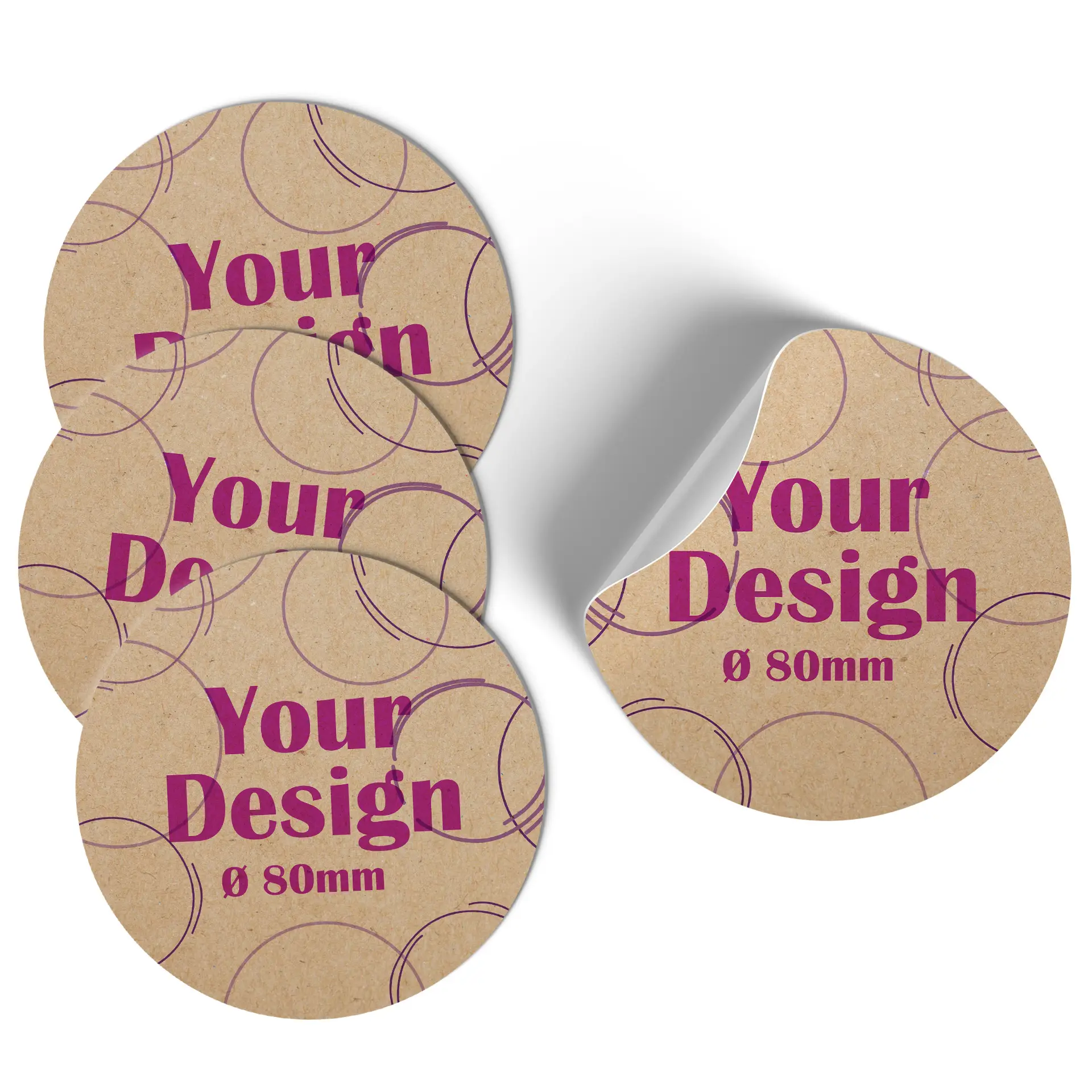 One brown circular coaster with a green toucan design and a diameter of 8 cm.