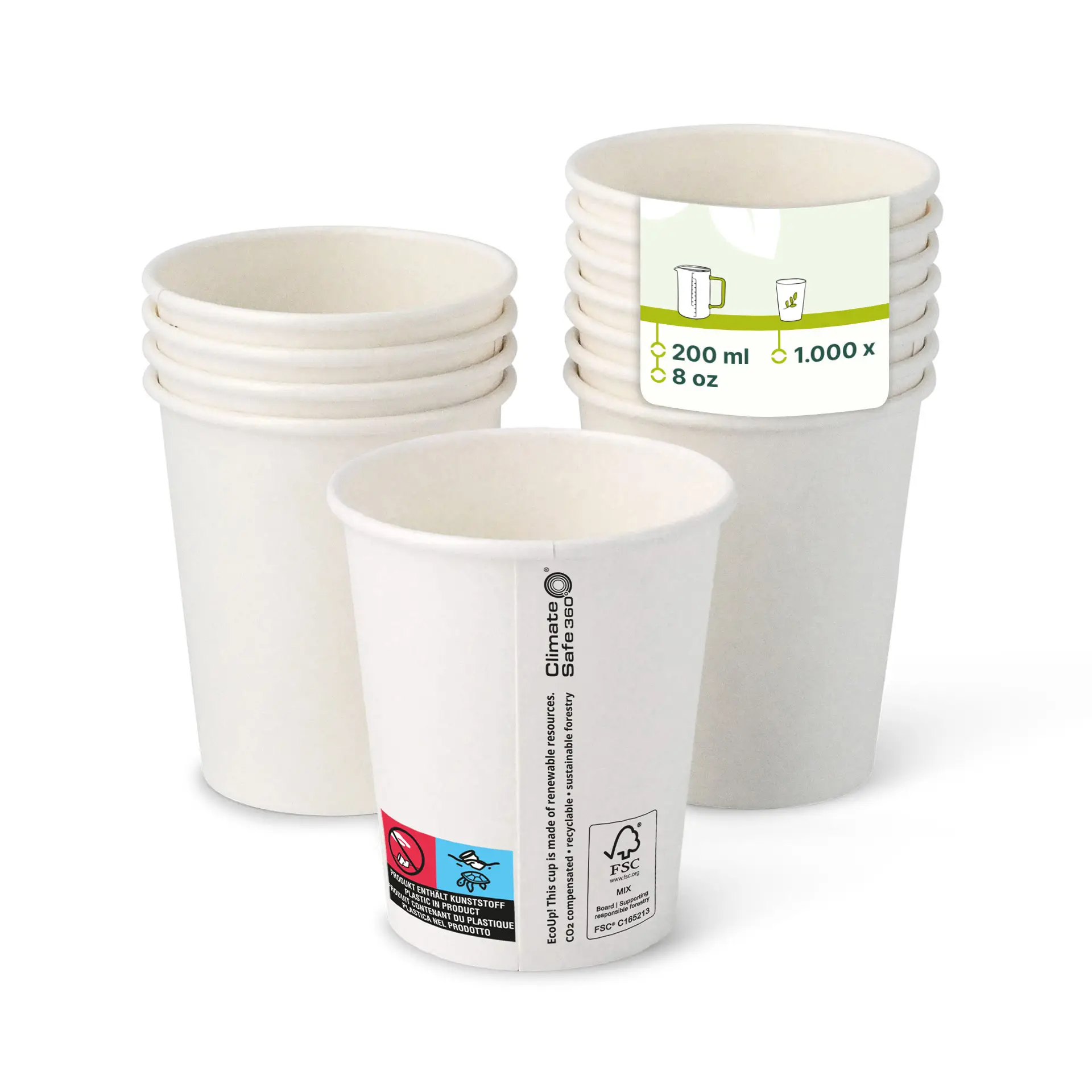 8 oz Paper cups (coated), Ø 80 mm, white con10011-01-0-pappbecher-beschichtet-200-ml-8-oz-80-mm-weiss