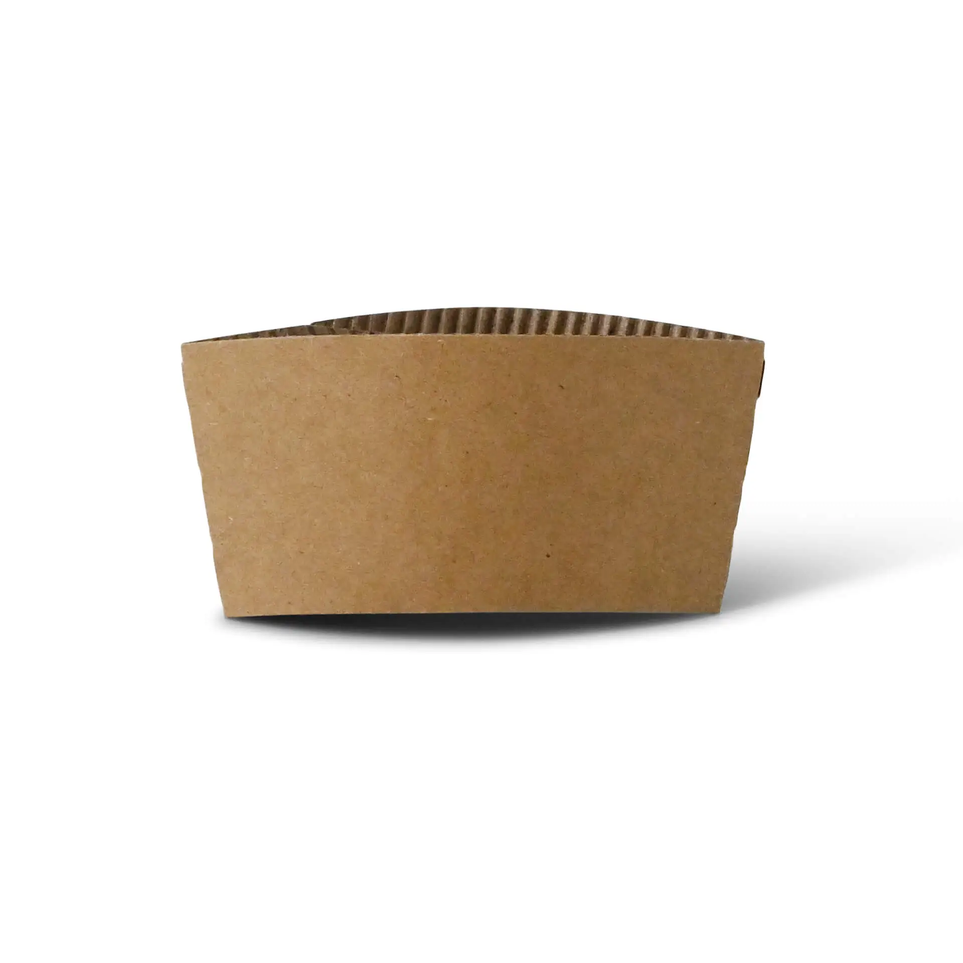 Brown cardboard cup sleeve designed for 150, 200, or 250 ml paper cups with inner ripple texture for grip and heat protection.