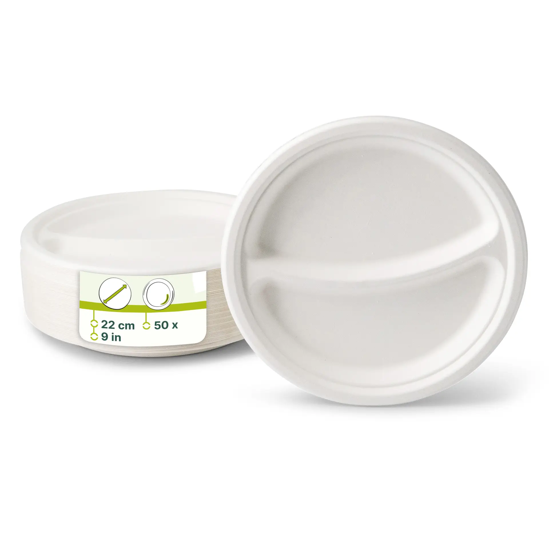Ø 26 cm, Sugarcane-menu plate, 3 compartments, round Ø 26 cm, Sugarcane-menu plate, 3 compartments, round