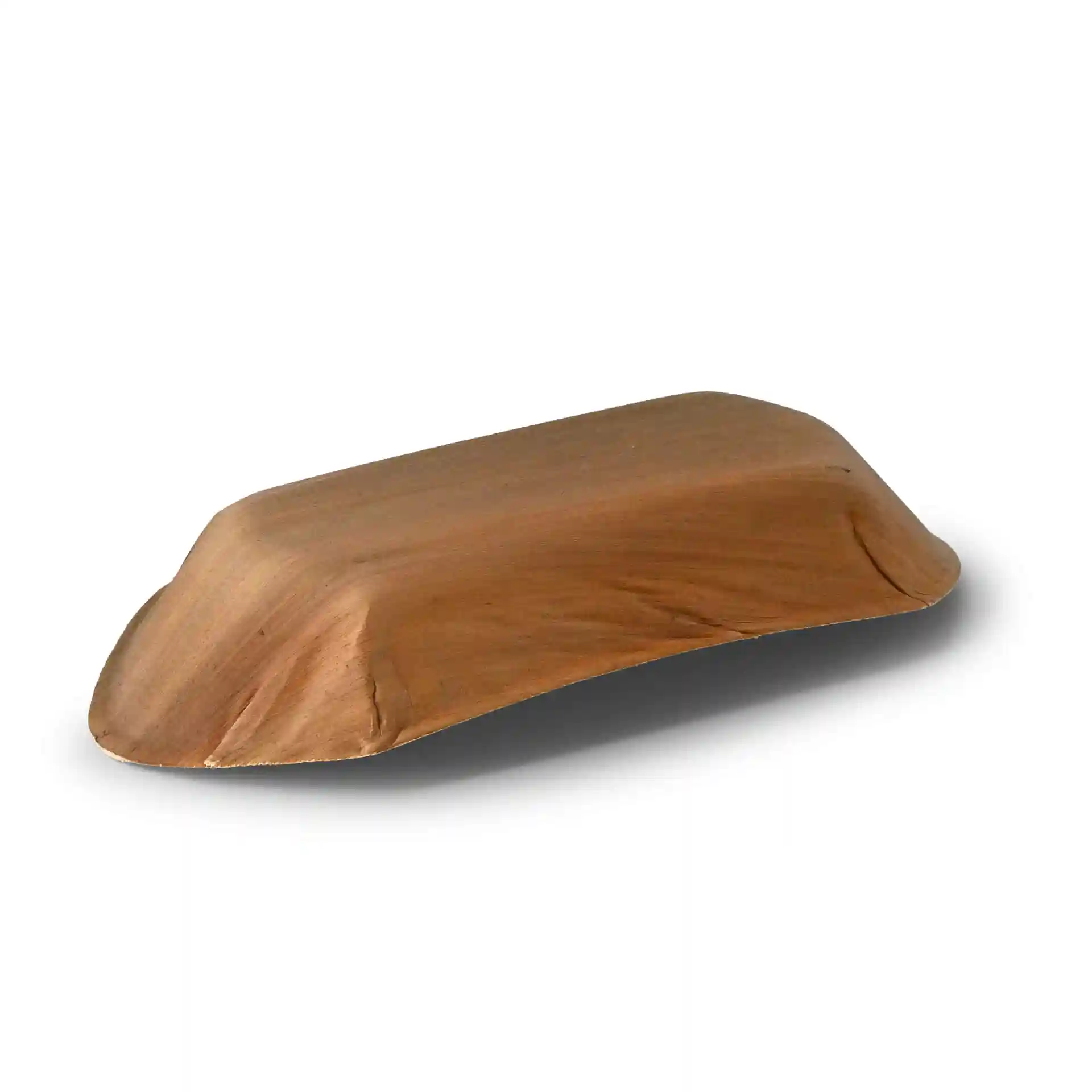 Deep palm leaf boat with a grain color, measuring 30 cm in length and 14.5 cm in width.