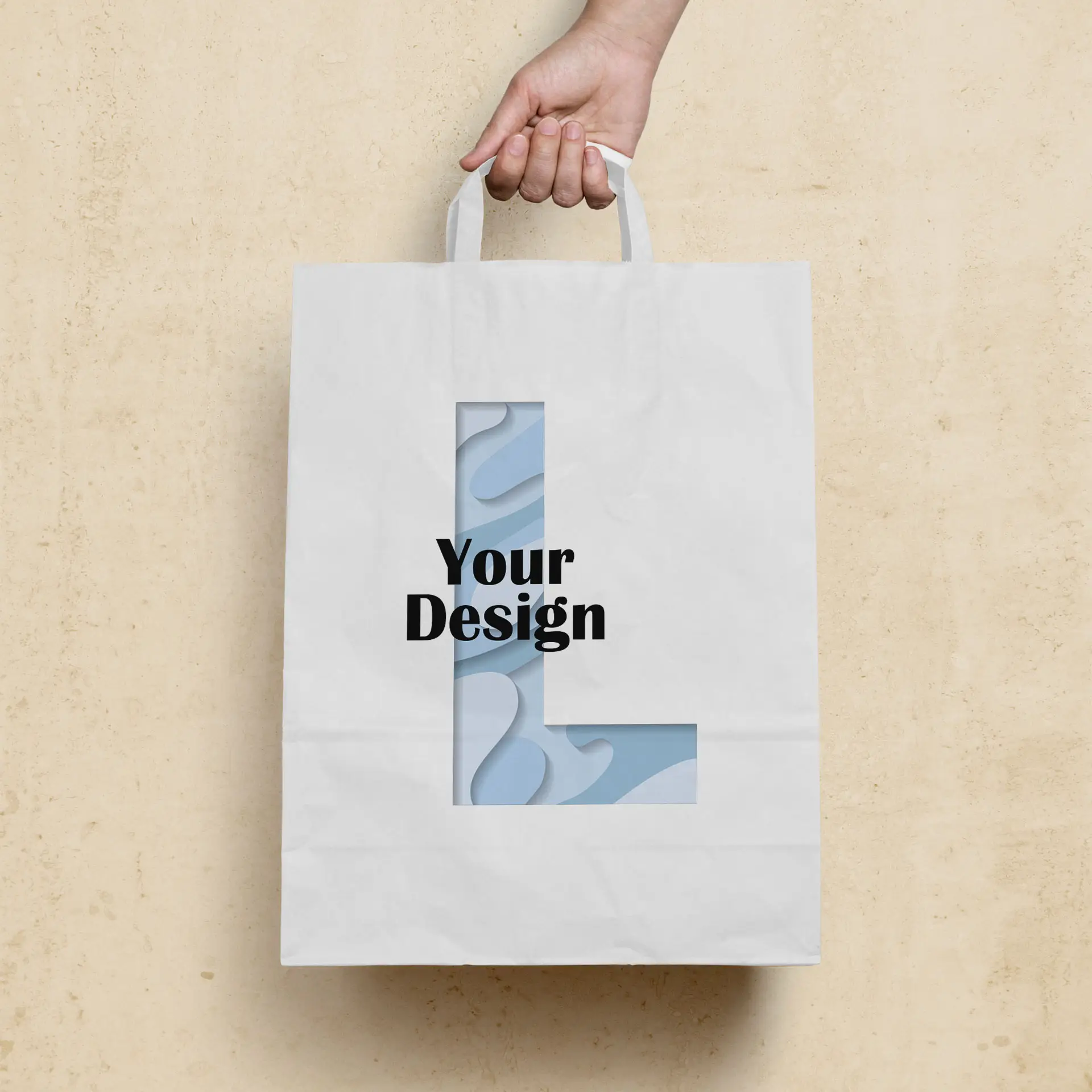 Print paper carrier bags, white, L - 26 x 12 x 35 cm