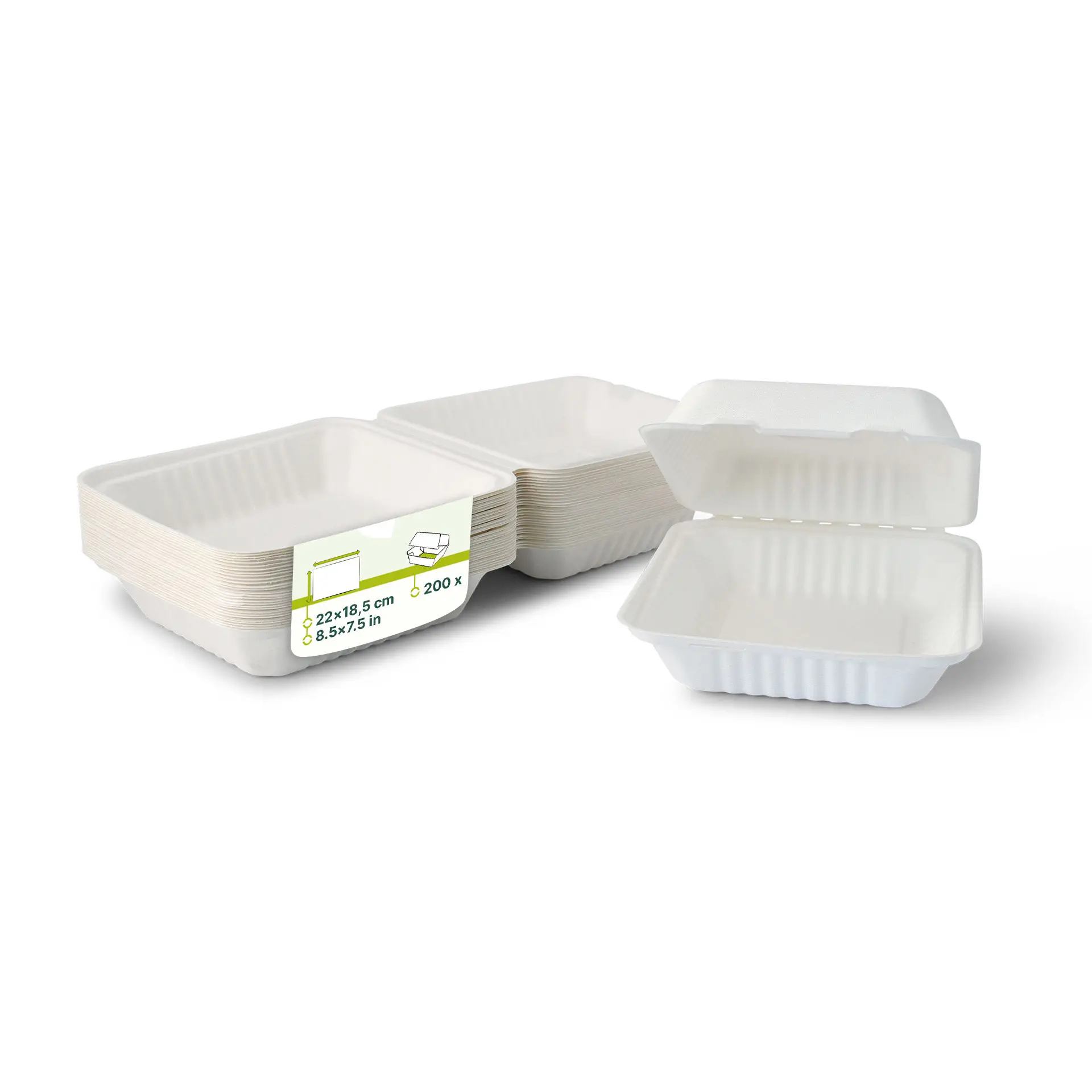 Sugarcane-containers 22 x 18,5 x 7 cm, hinged-lid, rectangular Sugarcane-containers 22 x 18,5 x 7 cm, hinged-lid, rectangular