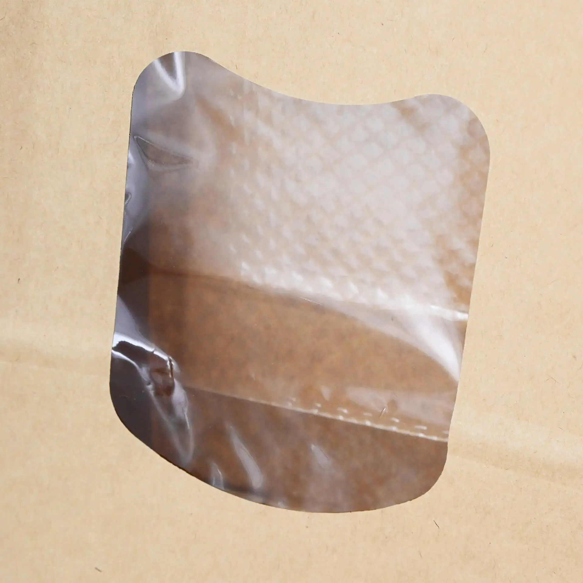 Block bottom bags with window L, 15.5 x 7 x  24.2 cm, PLA-foil, brown, tin tie, kraft paper
