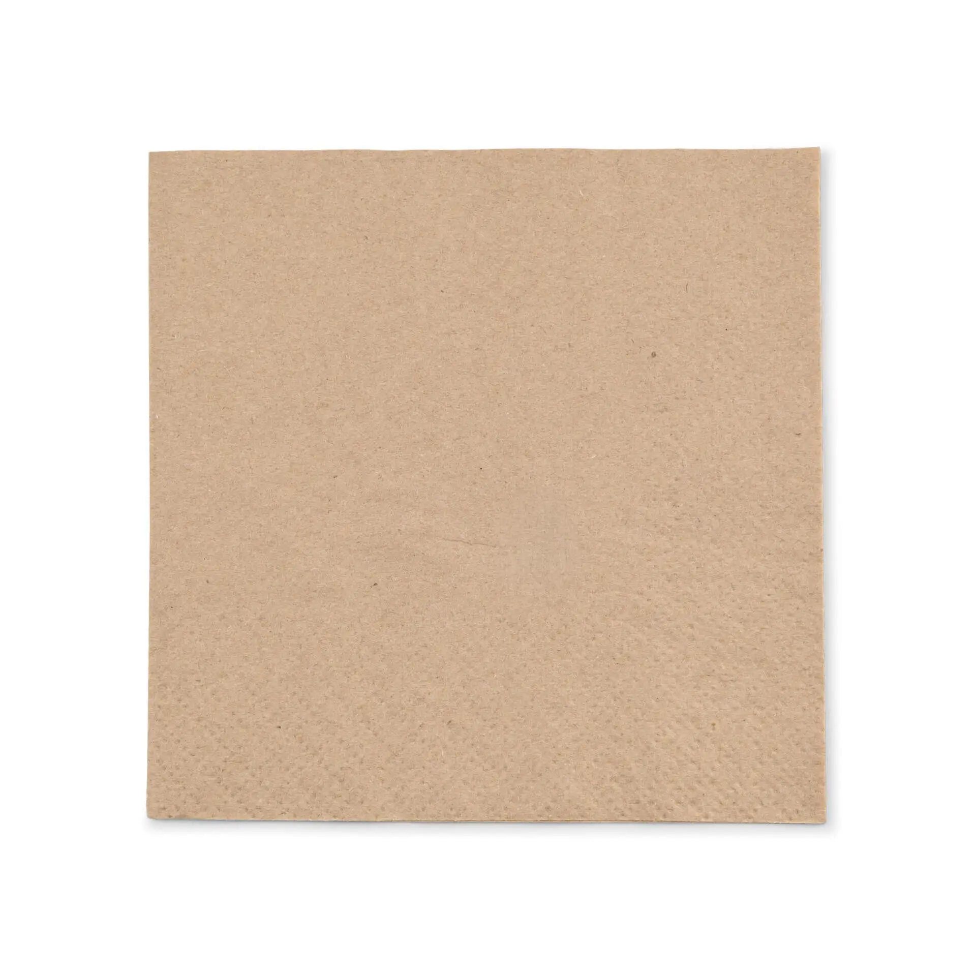 Square, unbleached paper napkin, 33 x 33 cm, with a black symbol and text indicating recycling.