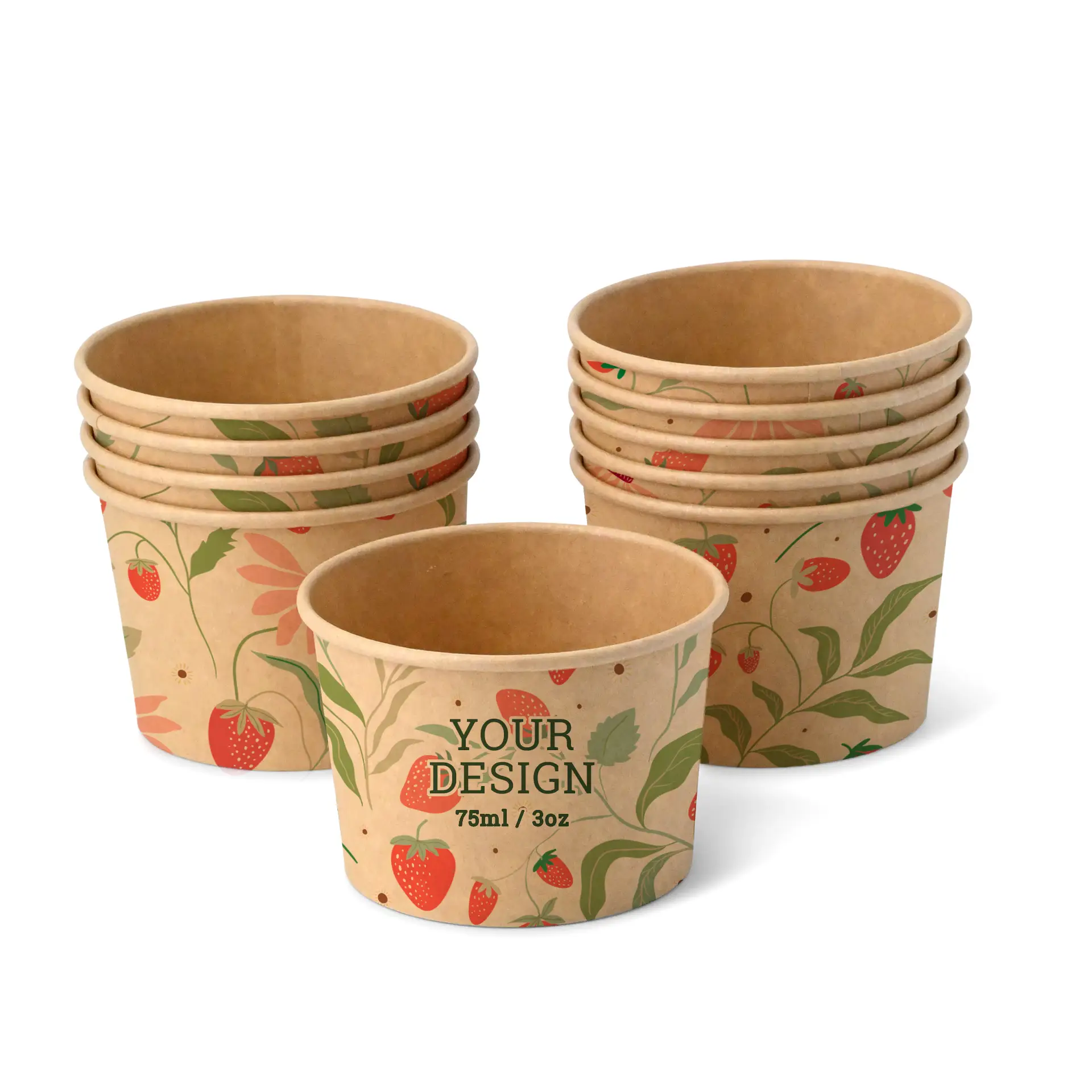 Custom printed ice cream cup, 75 ml / 3 oz, brown, PE-coated Custom printed ice cream cup, 75 ml / 3 oz, brown, PE-coated