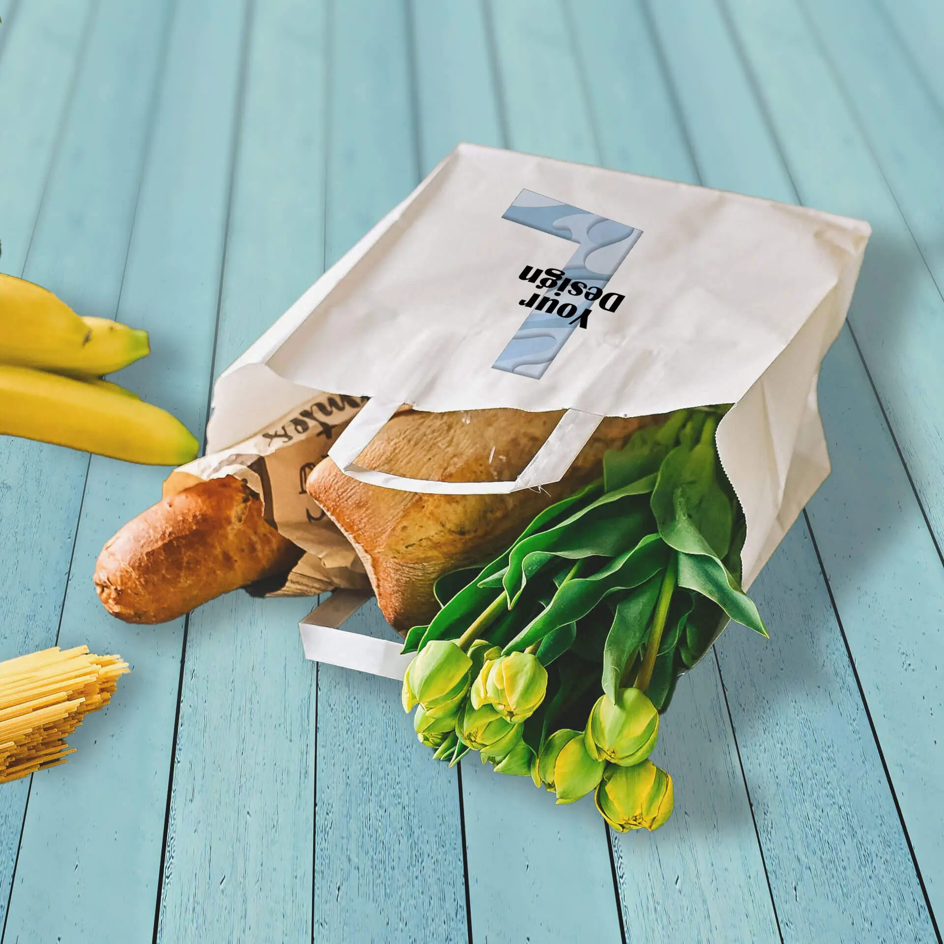 Print paper carrier bags, white, L - 26 x 17 x 25 cm, wide base