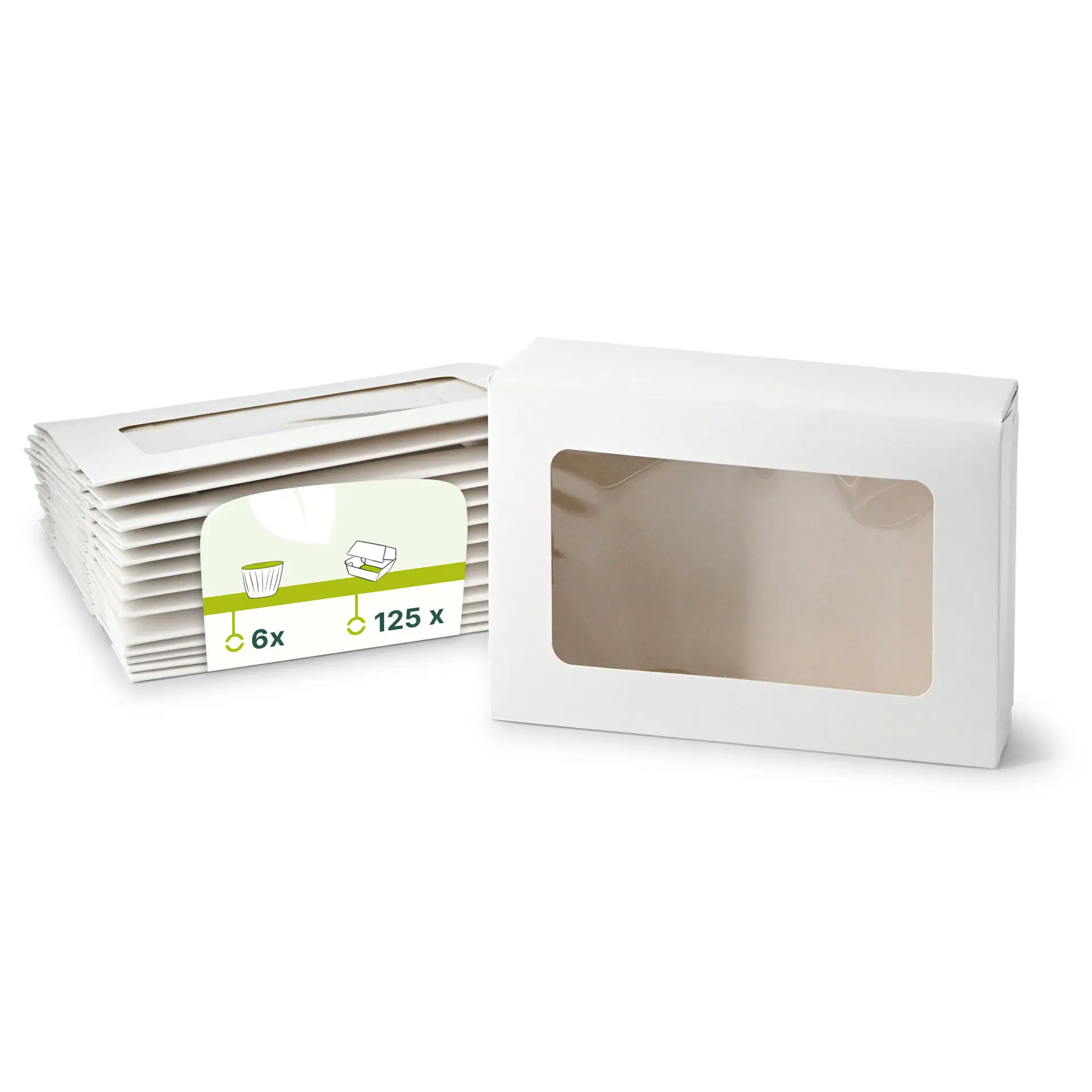 Cupcake boxes (6-pack), cellulose window, white Cupcake boxes (6-pack), cellulose window, white