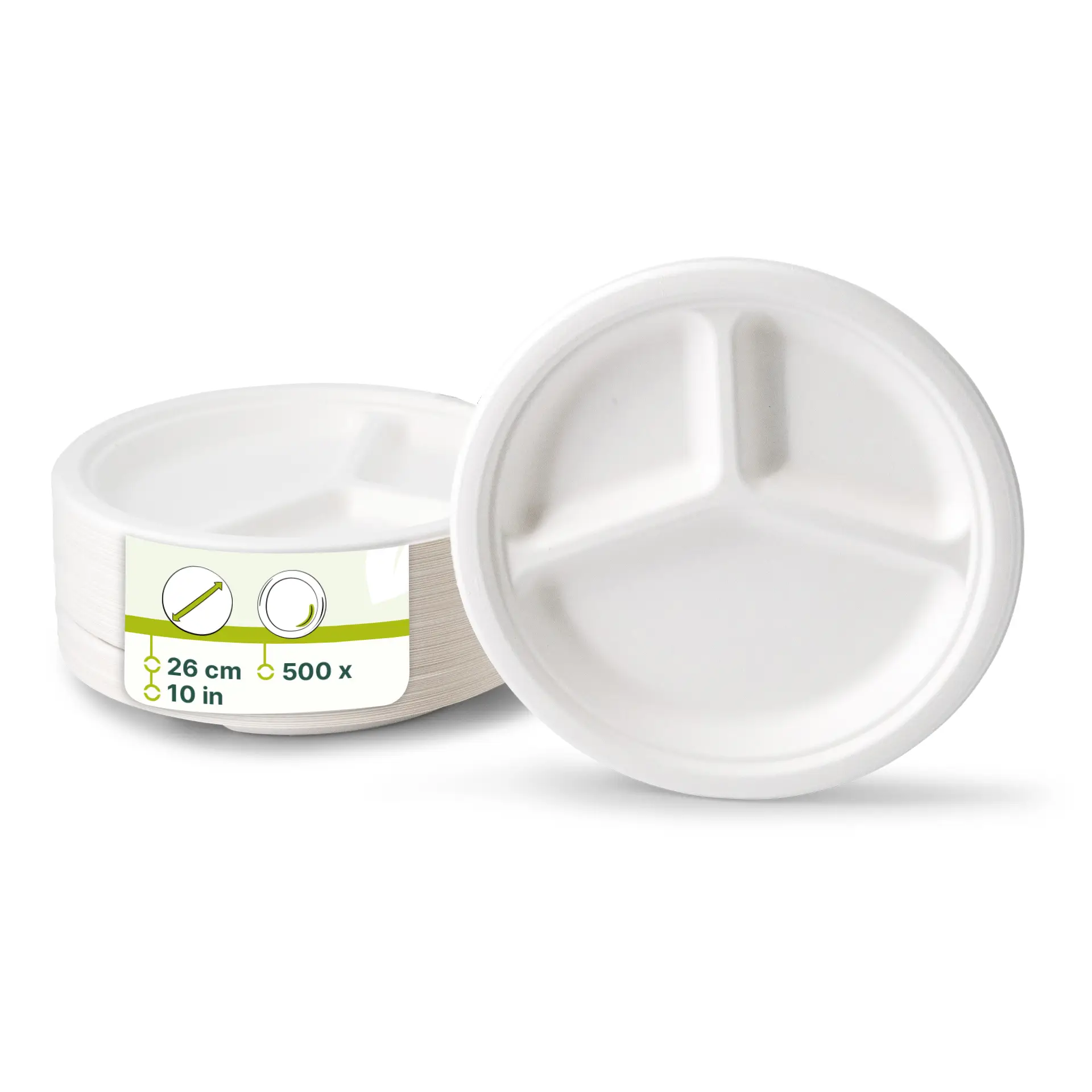 Ø 26 cm, 3 compartments, round, Sugarcane-menu plate Ø 26 cm, 3 compartments, round, Sugarcane-menu plate