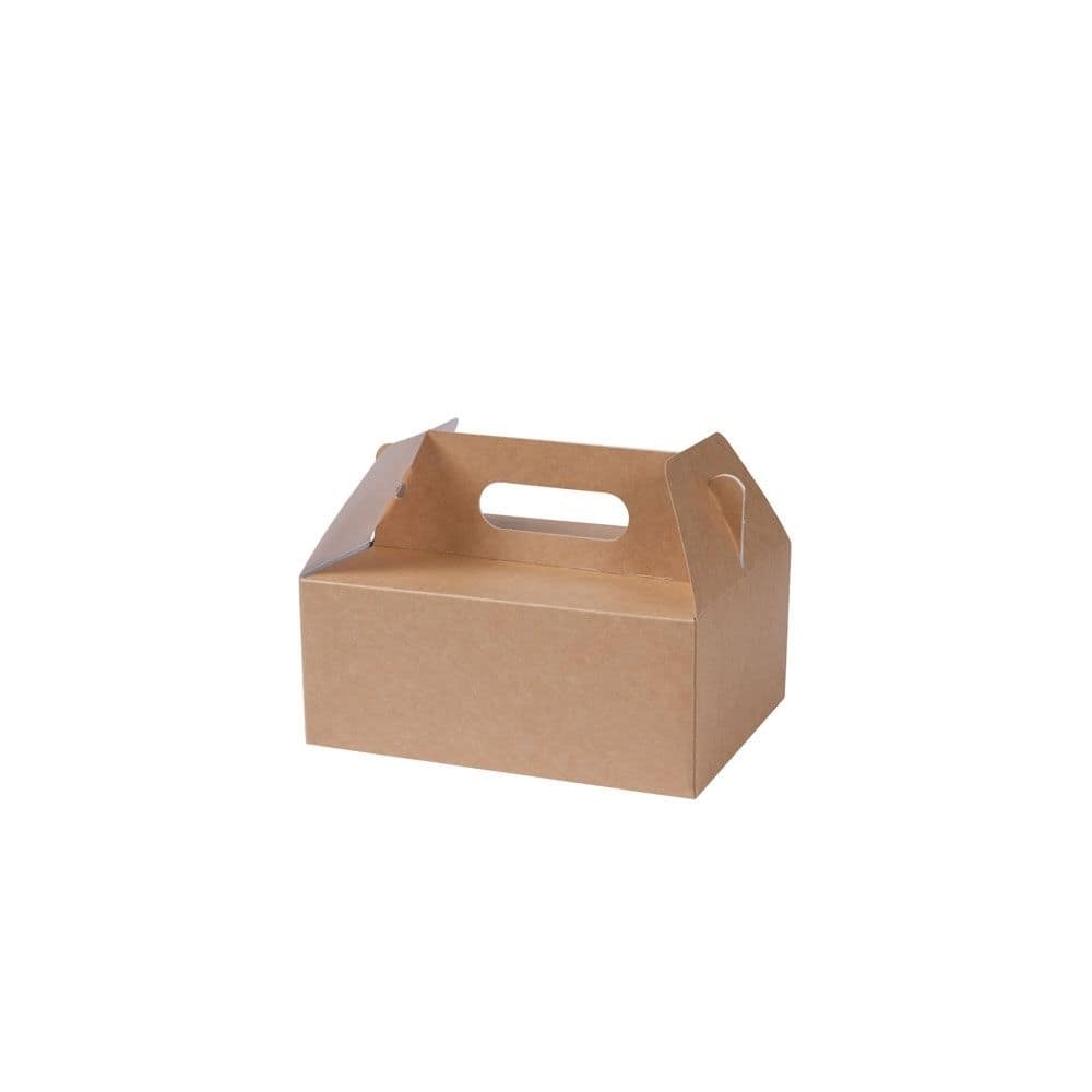 Karton-Gebäckboxen mit Griff M, 21 x 16 x 9 cm, braun, faltbar