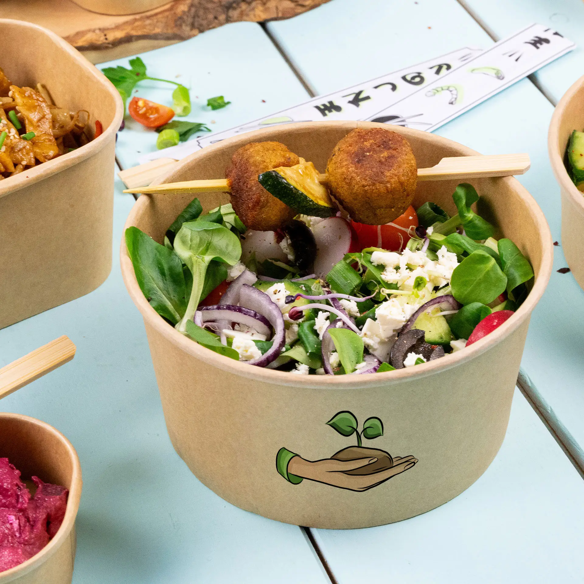 Custom salad bowls / Printed bowls, 800 ml, Ø 150 mm, brown, PE-coated