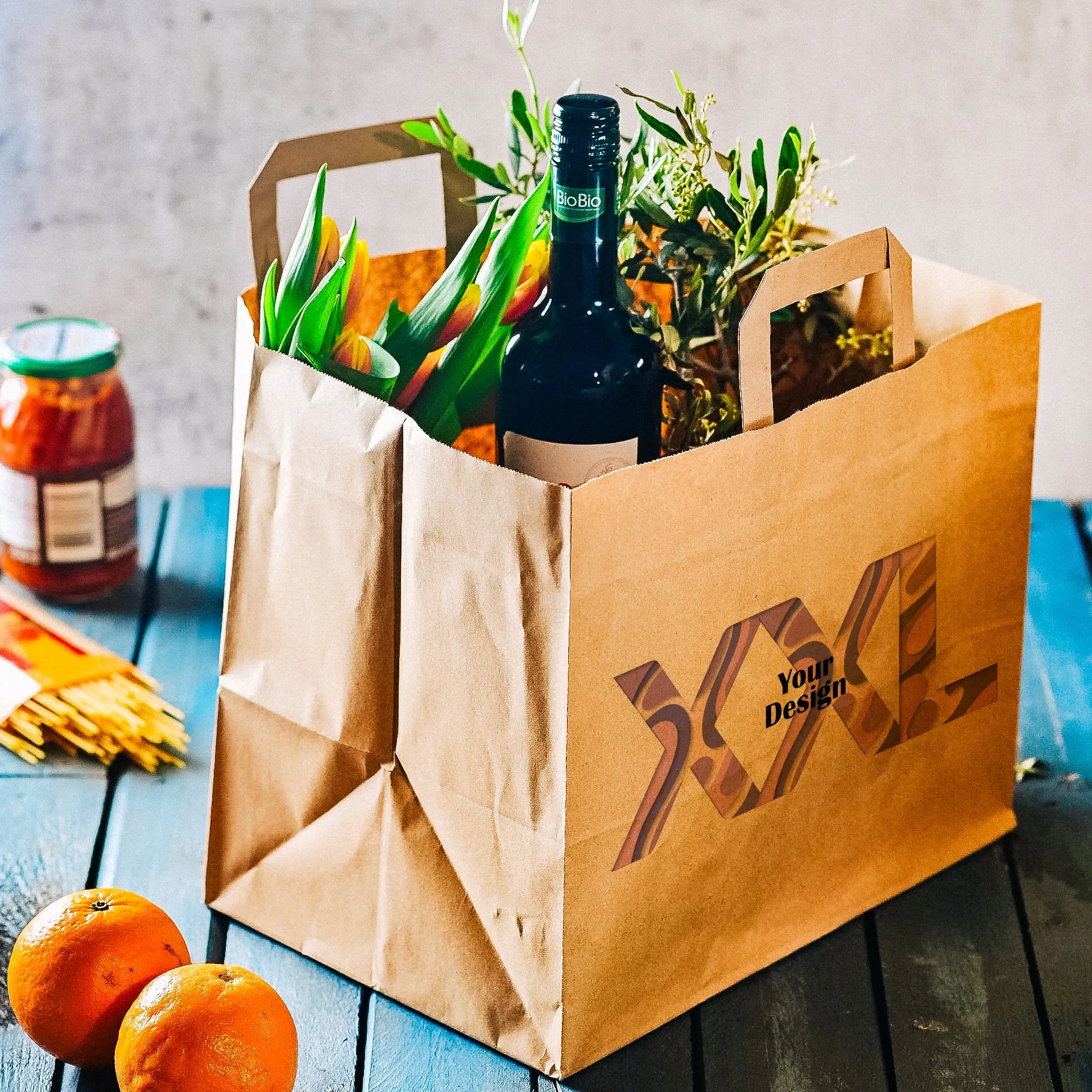 Print paper carrier bags, brown, XXL - 32 x 22 x 27 cm