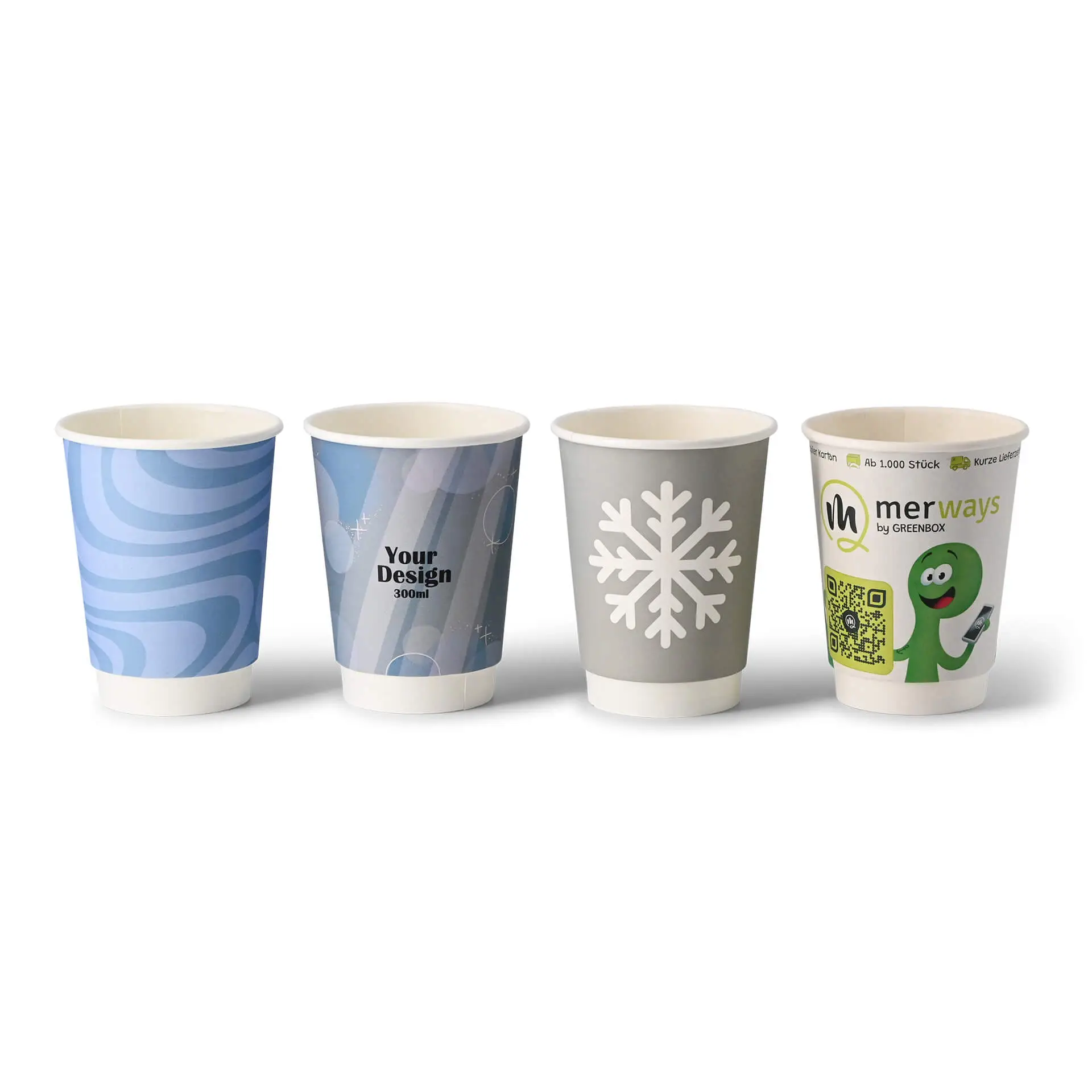 Custom Printed Paper Cups (Double-Walled) 300 ml / 12 oz, double-walled, white, glossy, water-based barrier