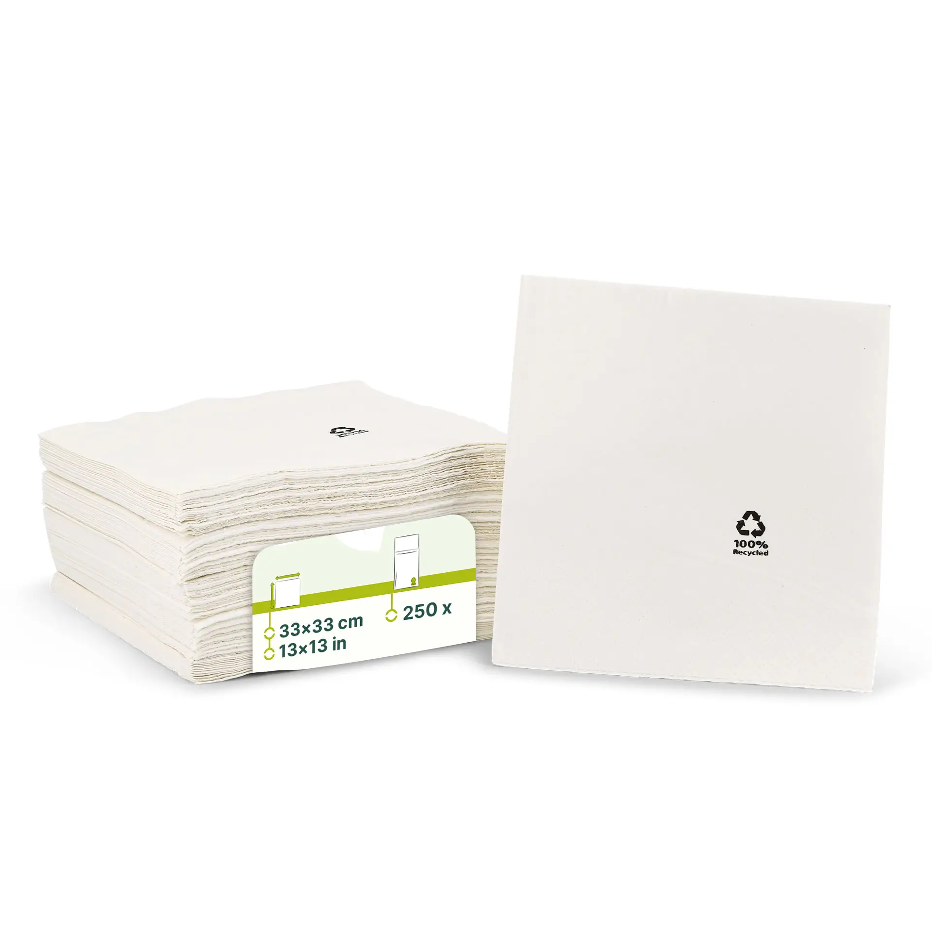 Recycled paper napkins 33 x 33 cm, 2-ply, 1/4 fold, white Recycled paper napkins 33 x 33 cm, 2-ply, 1/4 fold, white