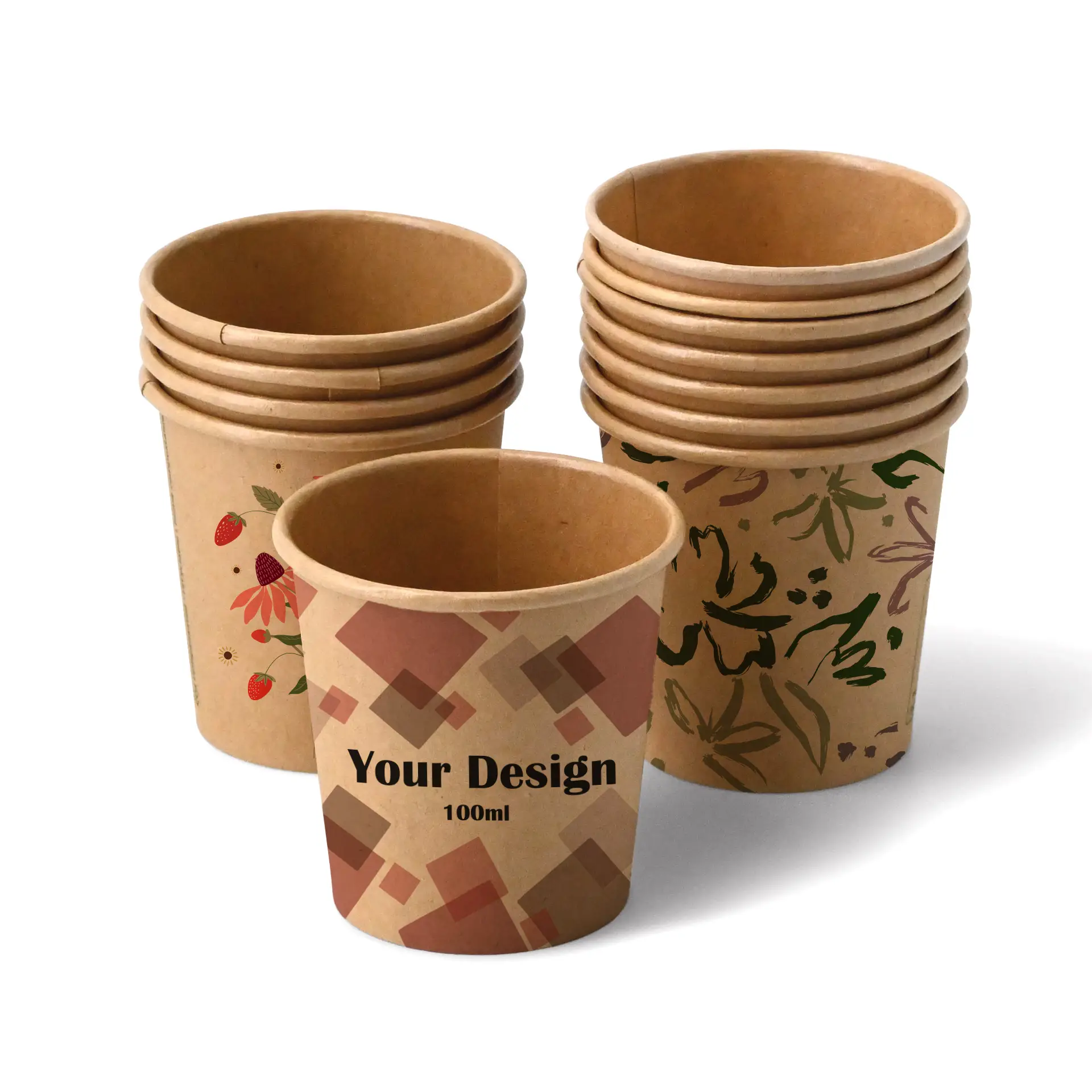 Paper cups with logo (single-wall), 100 ml / 4 oz, brown, water-based coating