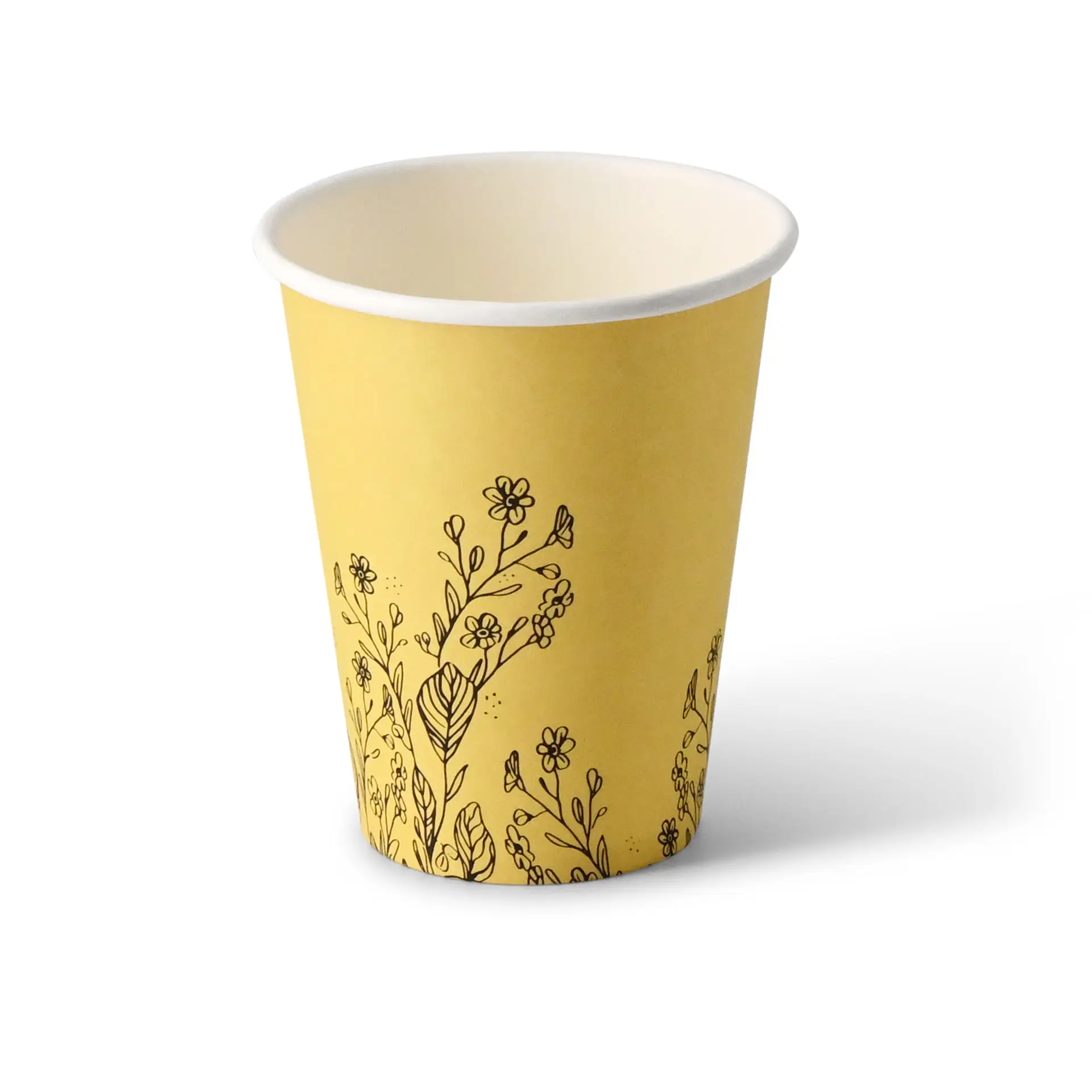 8 oz Paper cups spring 'Flowers' single wall, Ø 80 mm, yellow dhd041101-pappbecher-fruehling-blumen-200-ml-8-oz-80-mm-gelb-1