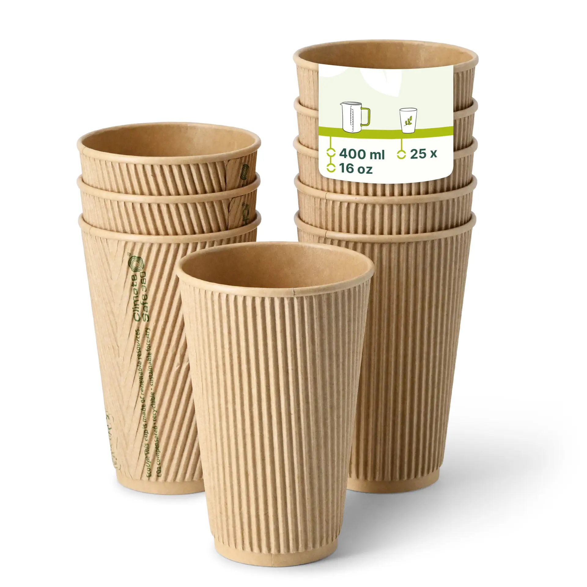 16 oz Takeaway coffee cups / Ripple cups, Ø 90 mm, kraft dhd049631-riffelbecher-kaffee-to-go-becher-400-ml-16-oz-90-mm-braun