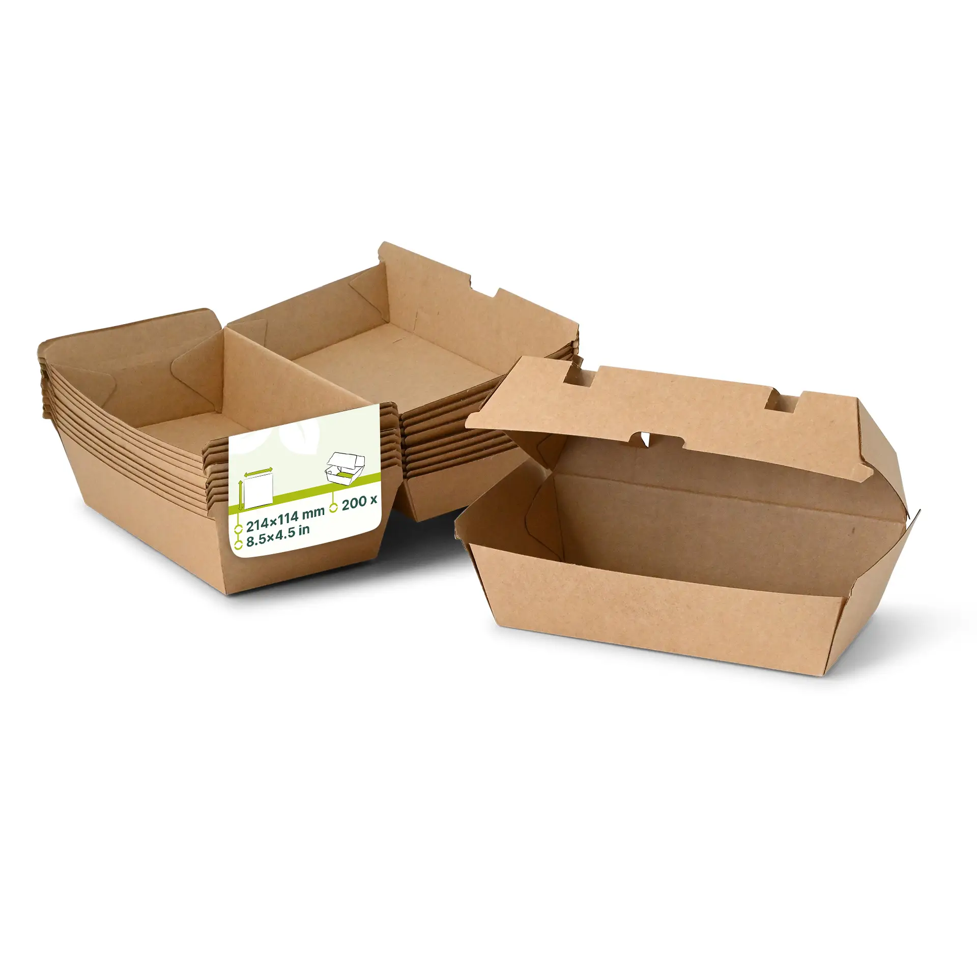 Food boxes with hinged lid, 21.4 x 11.4 x 8.5 cm, kraft board Food boxes with hinged lid, 21.4 x 11.4 x 8.5 cm, kraft board