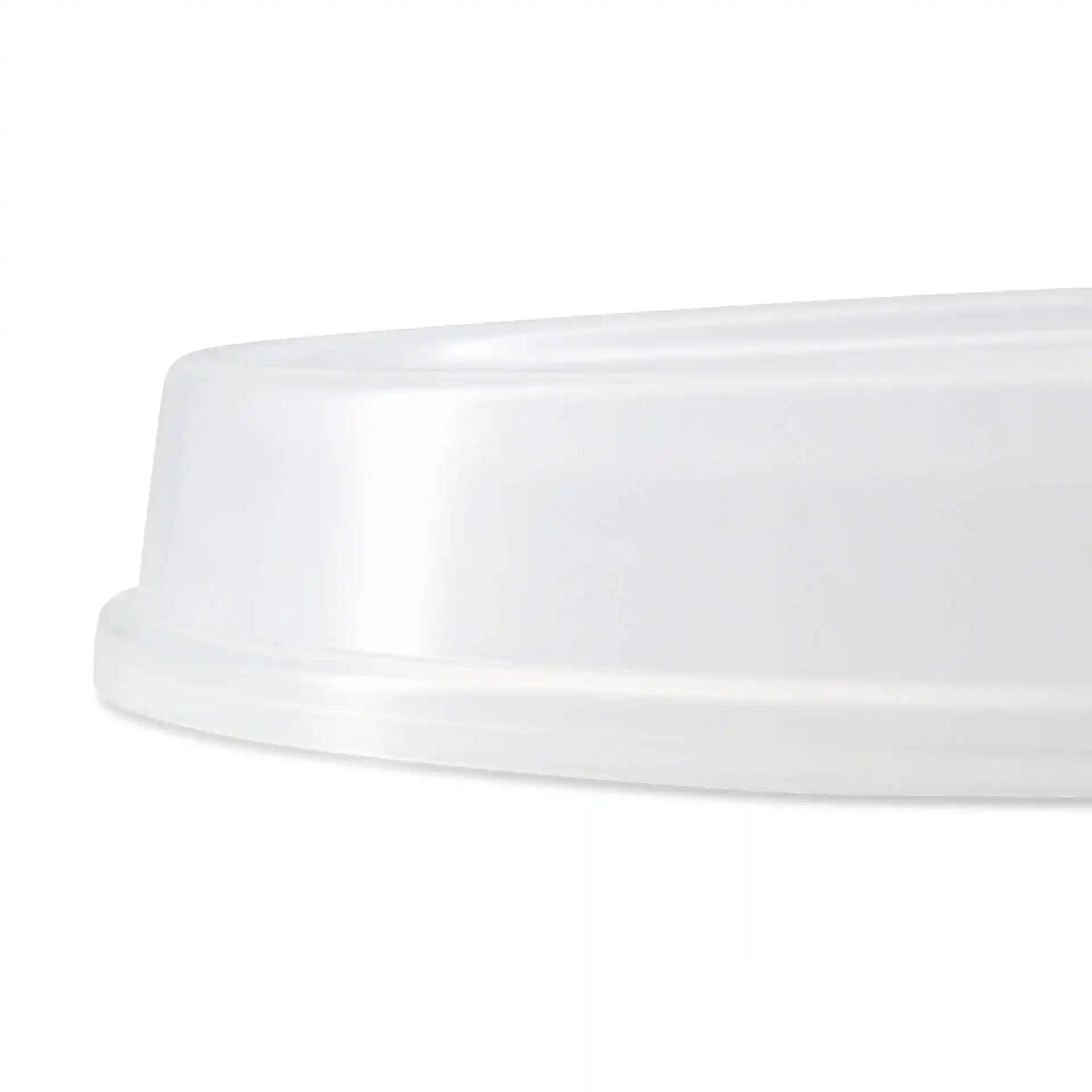 Transparent reusable lid for a plate, measuring 27.5 x 20 x 3 cm, made of polypropylene.