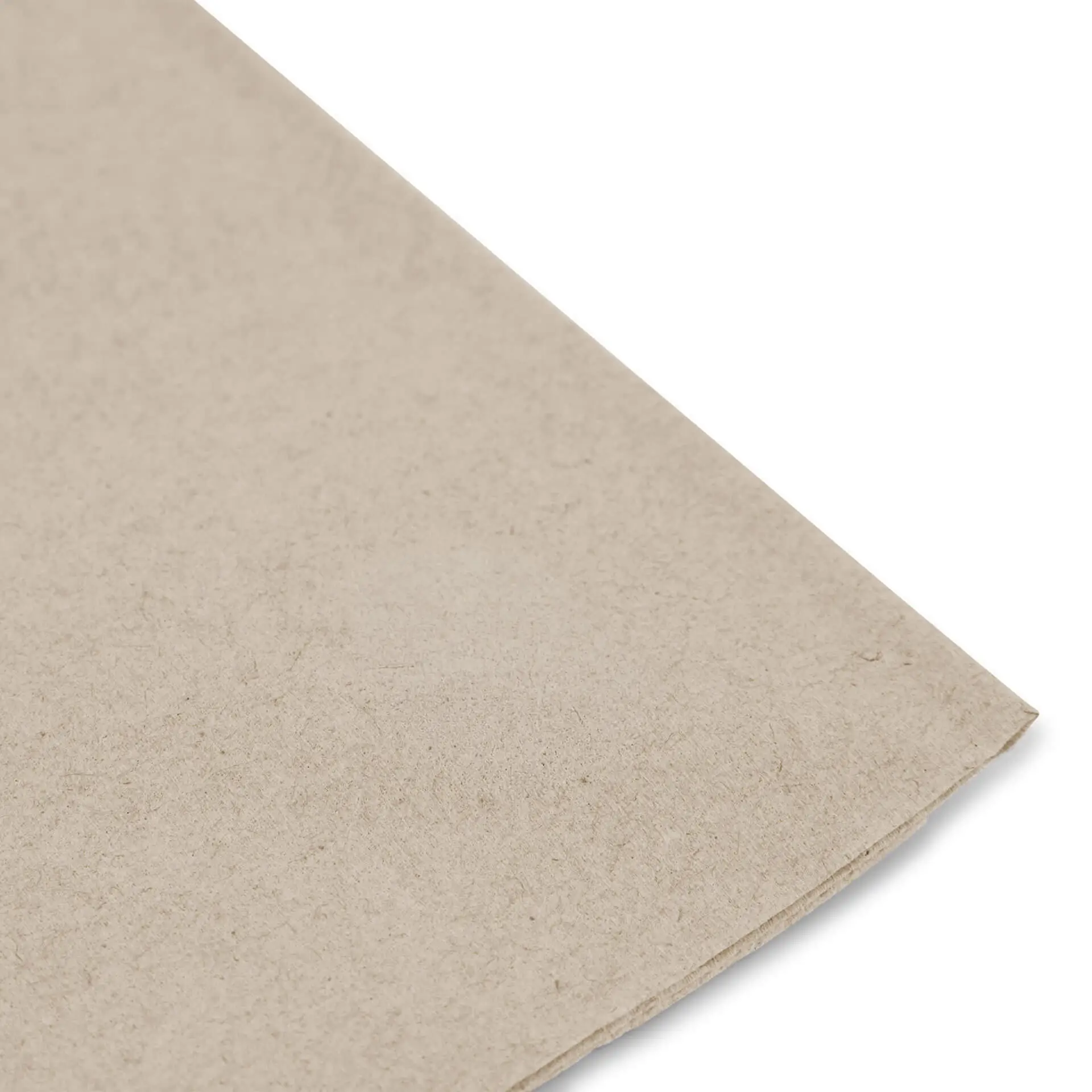 Rectangular unbleached recycled paper cutlery pouch with a printed recycling symbol and text.