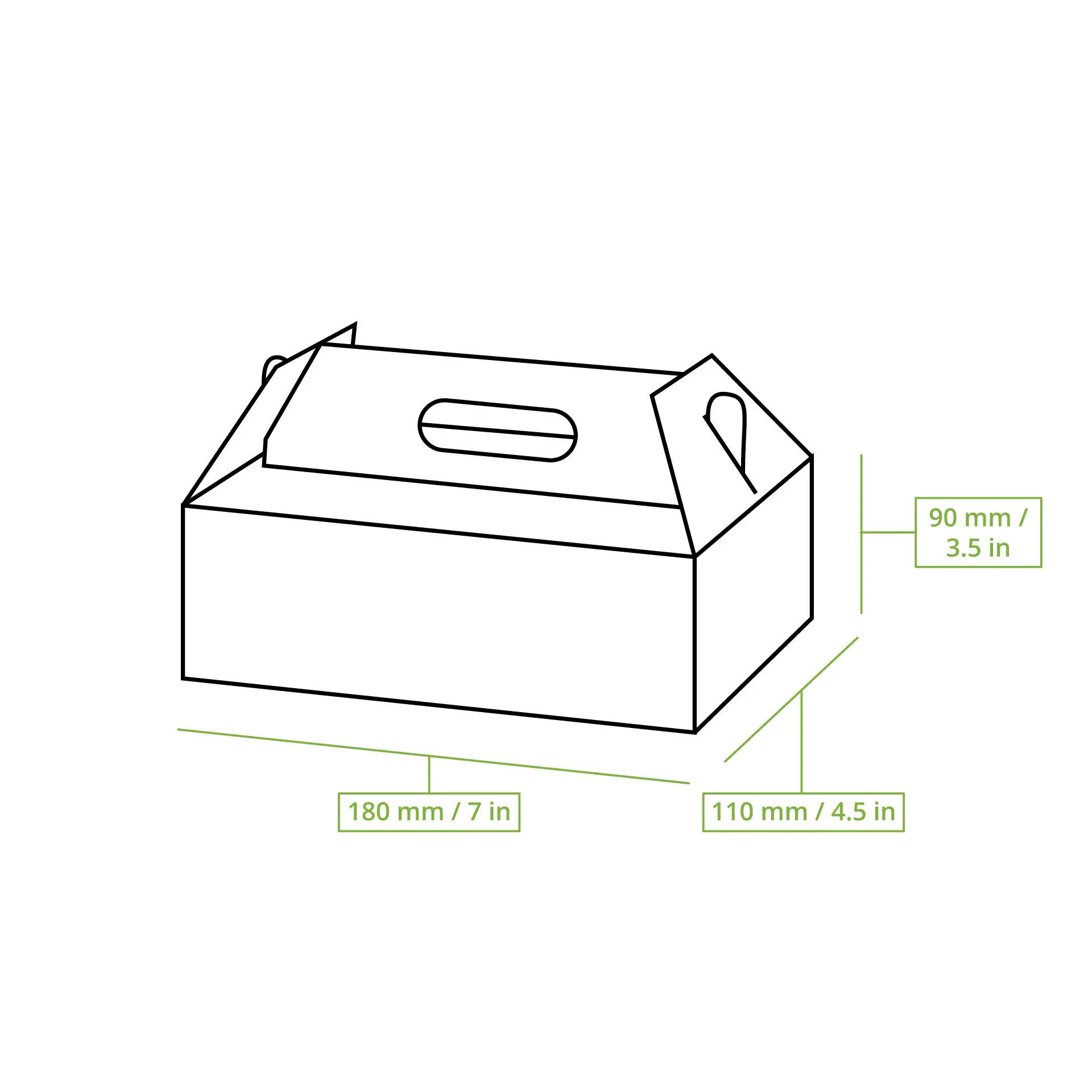 Cardboard pastry boxes with handle S, 18 x 11 x 9 cm, white, foldable