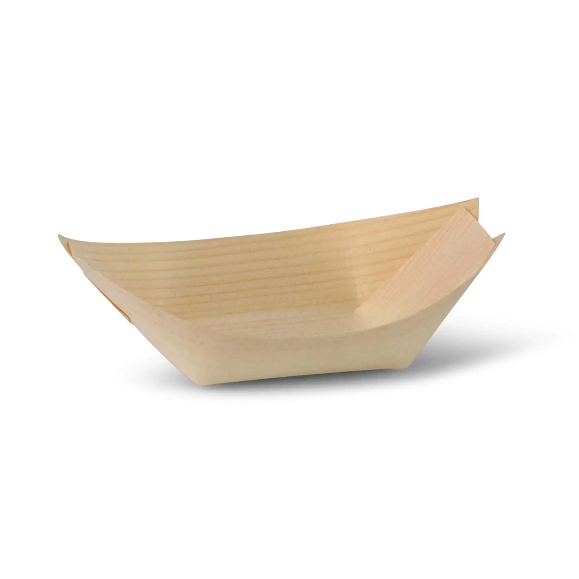 Wooden boat-shaped container made of brown wood, measuring 11 cm in length, 7 cm in width, and 3.2 cm in height.