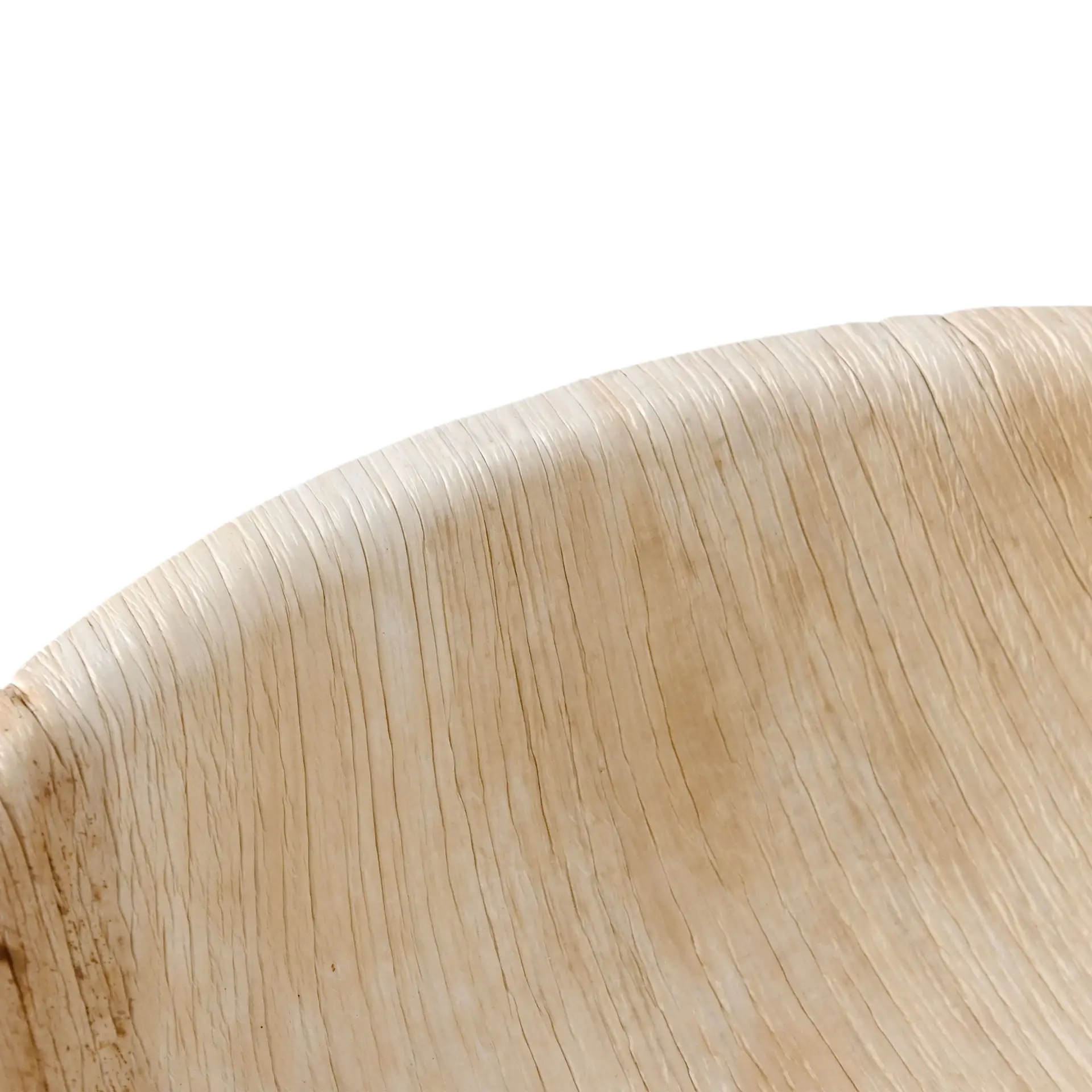 Round palm leaf bowl with a diameter of 30 cm, featuring natural grain patterns and suitable for various foods.