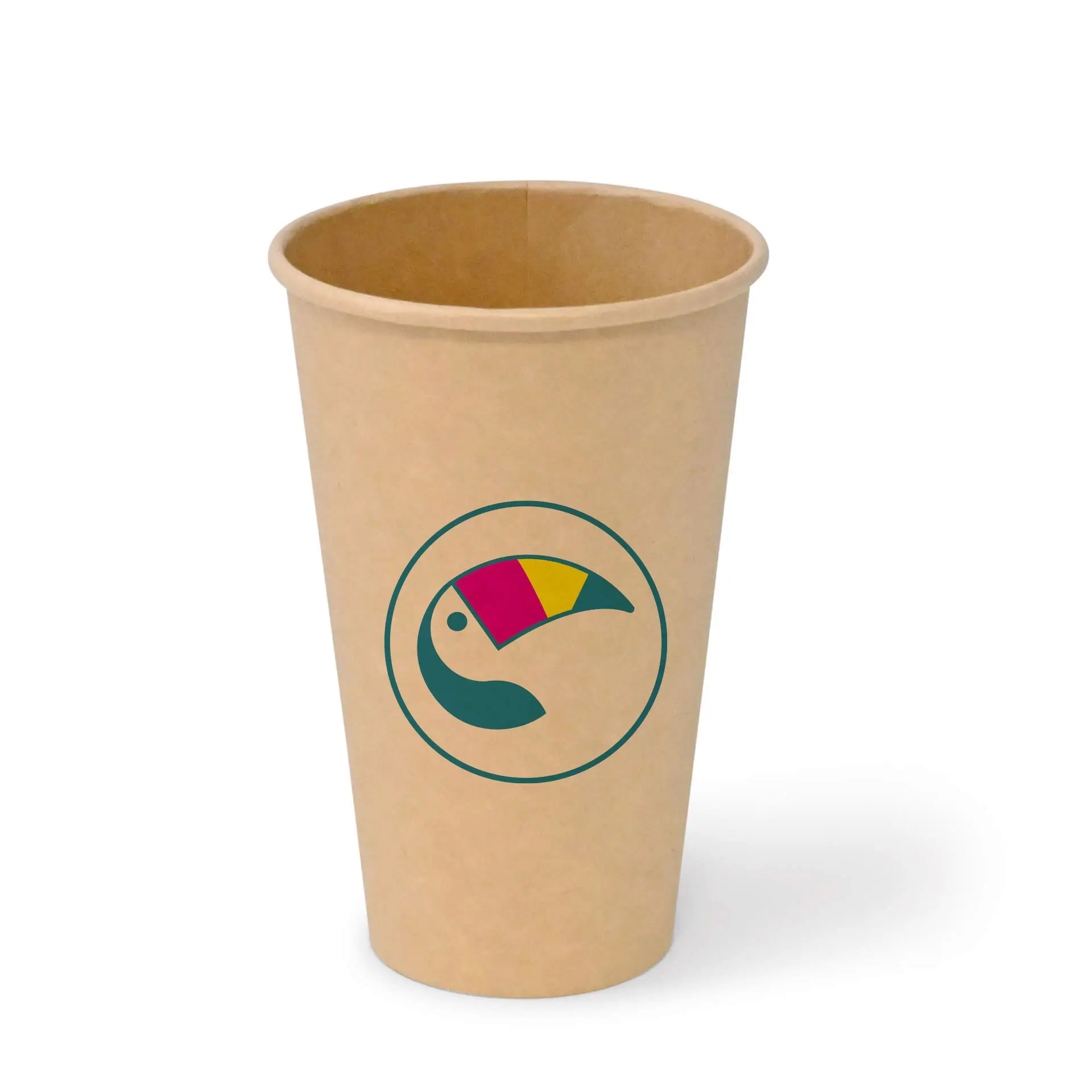 Paper cups with logo (single-wall), 400 ml / 16 oz, brown, PE coated