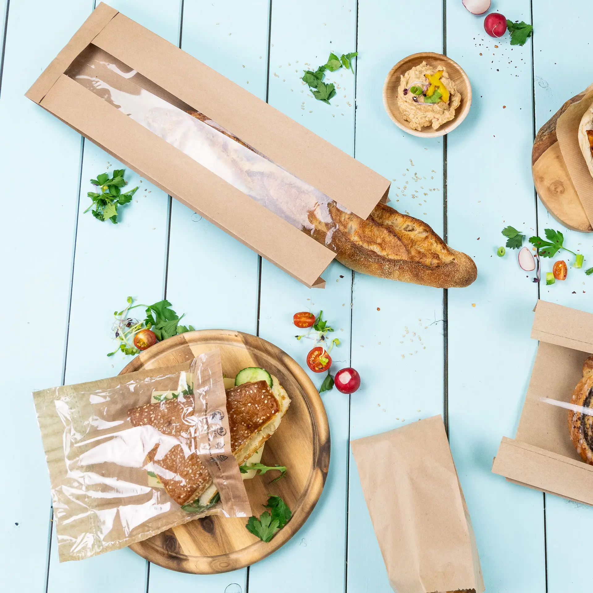 Flat paper bread bag with Window M, 14 x 7 x 41 cm, brown dre02143-baeckertueten-aus-papier-mit-fenster-m-14-x-7-x-41-cm-braun-7