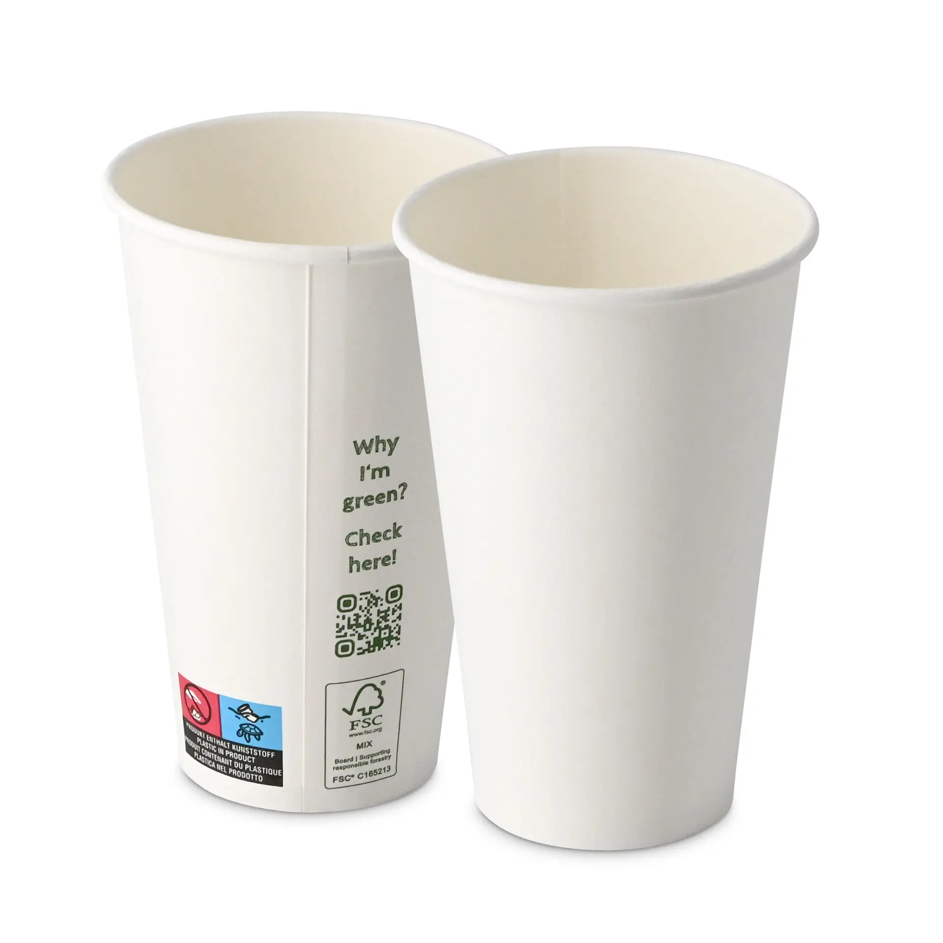 Paper cup 400 ml / 16 oz, Ø 90 mm, single wall, white, PLA-coated