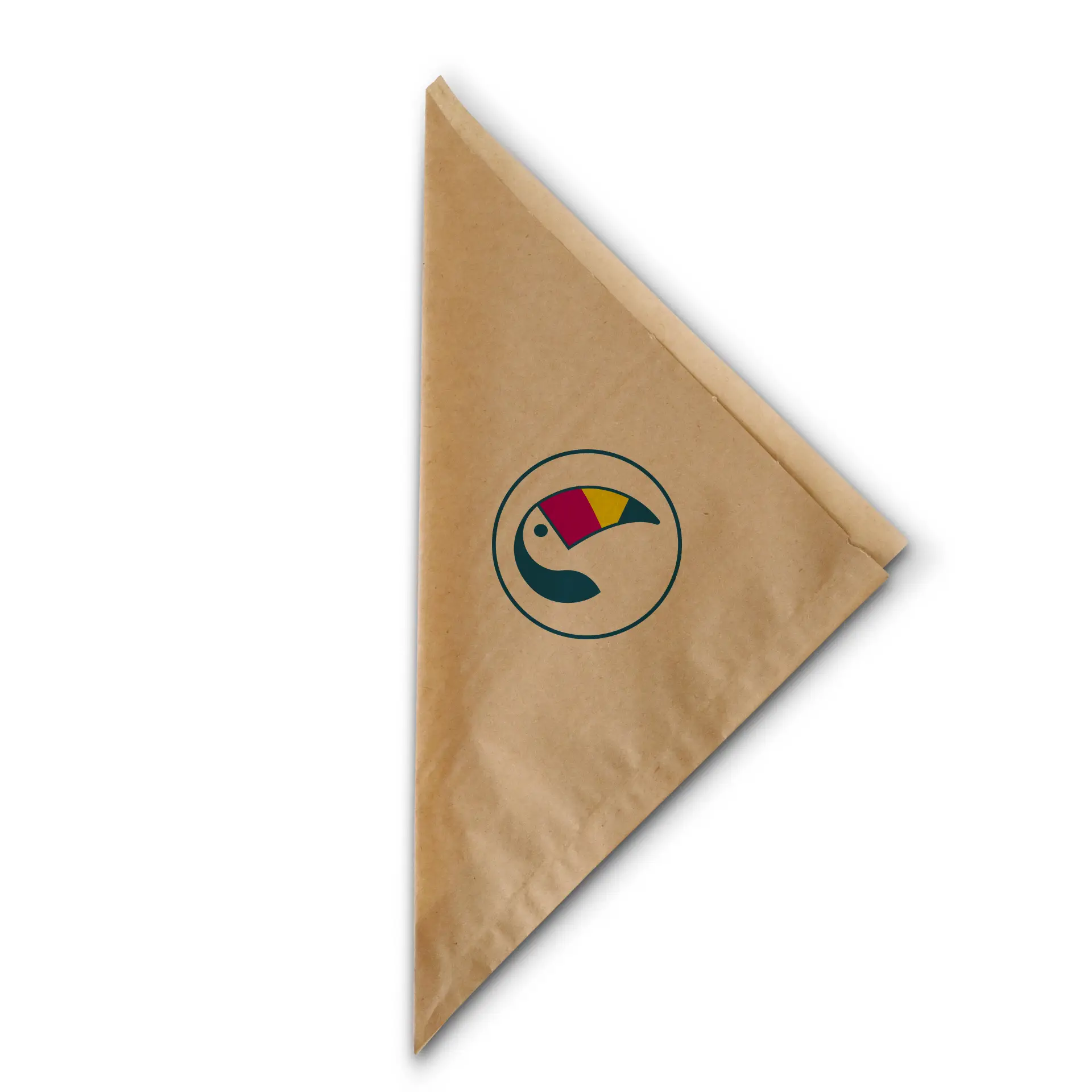 Brown paper cone bag for fries, featuring a circular logo design, suitable for hot and cold foods.
