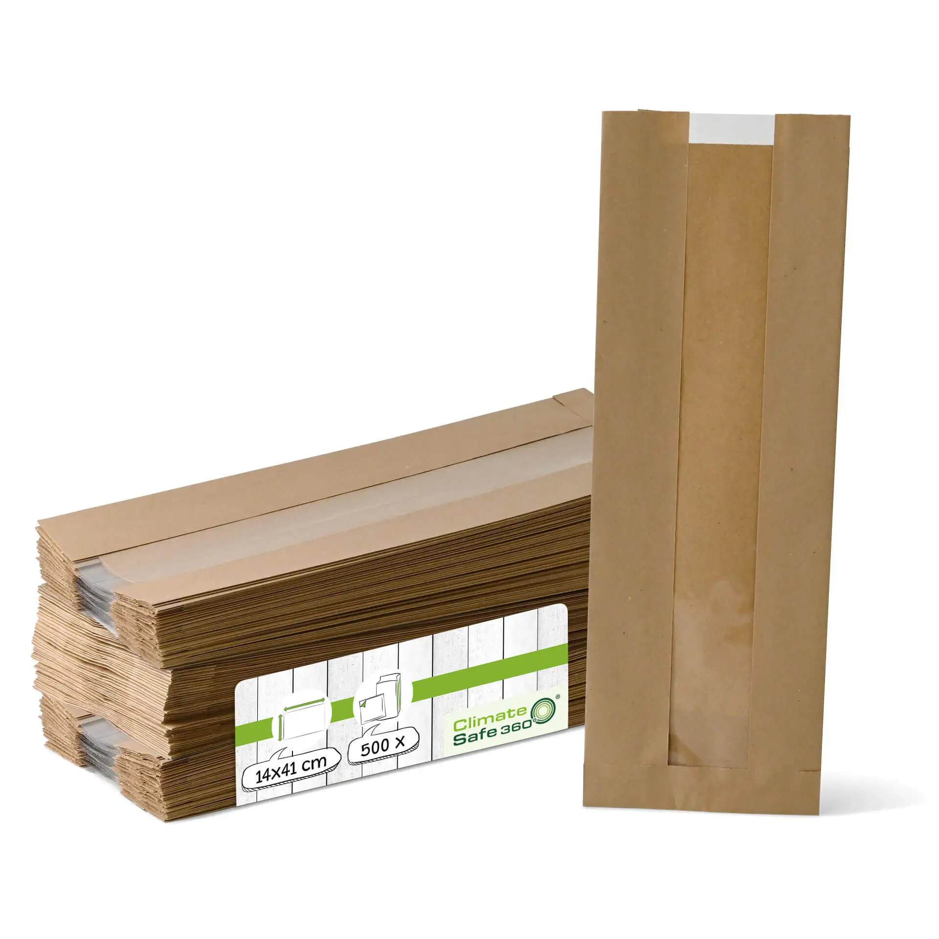 Flat paper bread bag with Window M, 14 x 7 x 41 cm, brown