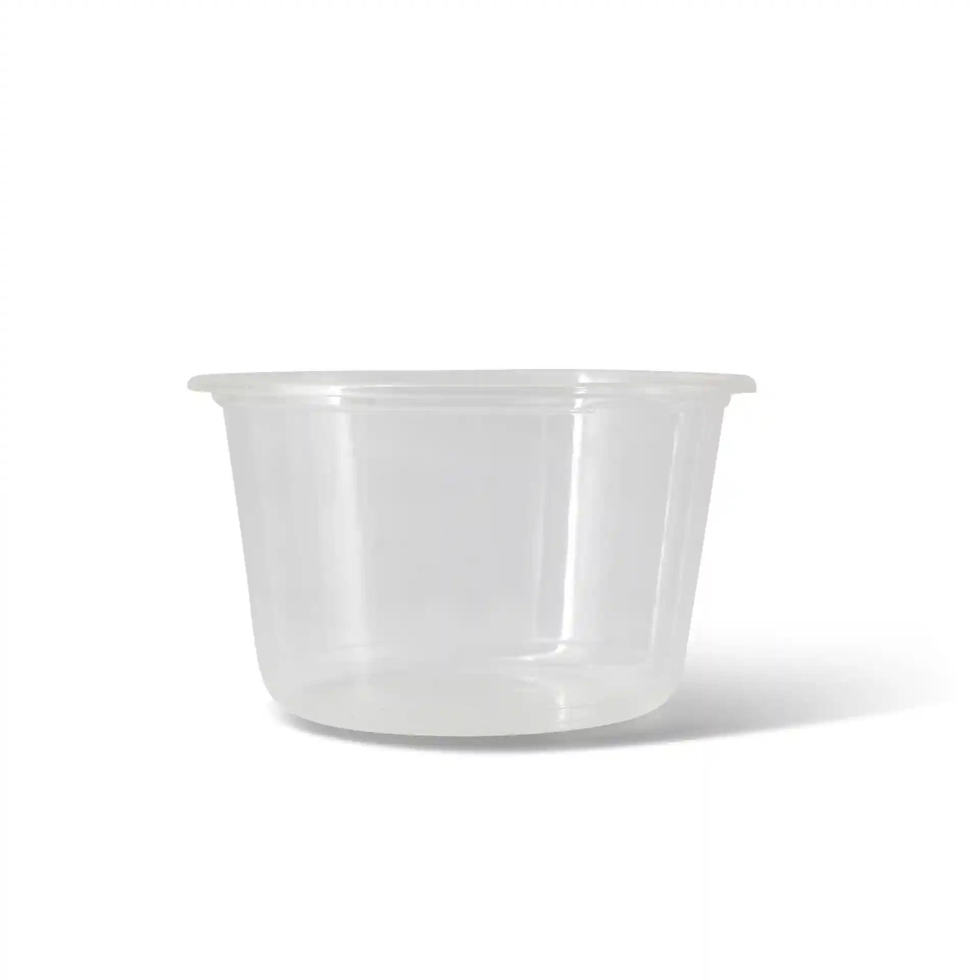 Transparent round deli container with a 500 ml capacity, measuring 121 mm in diameter and 74 mm in height.