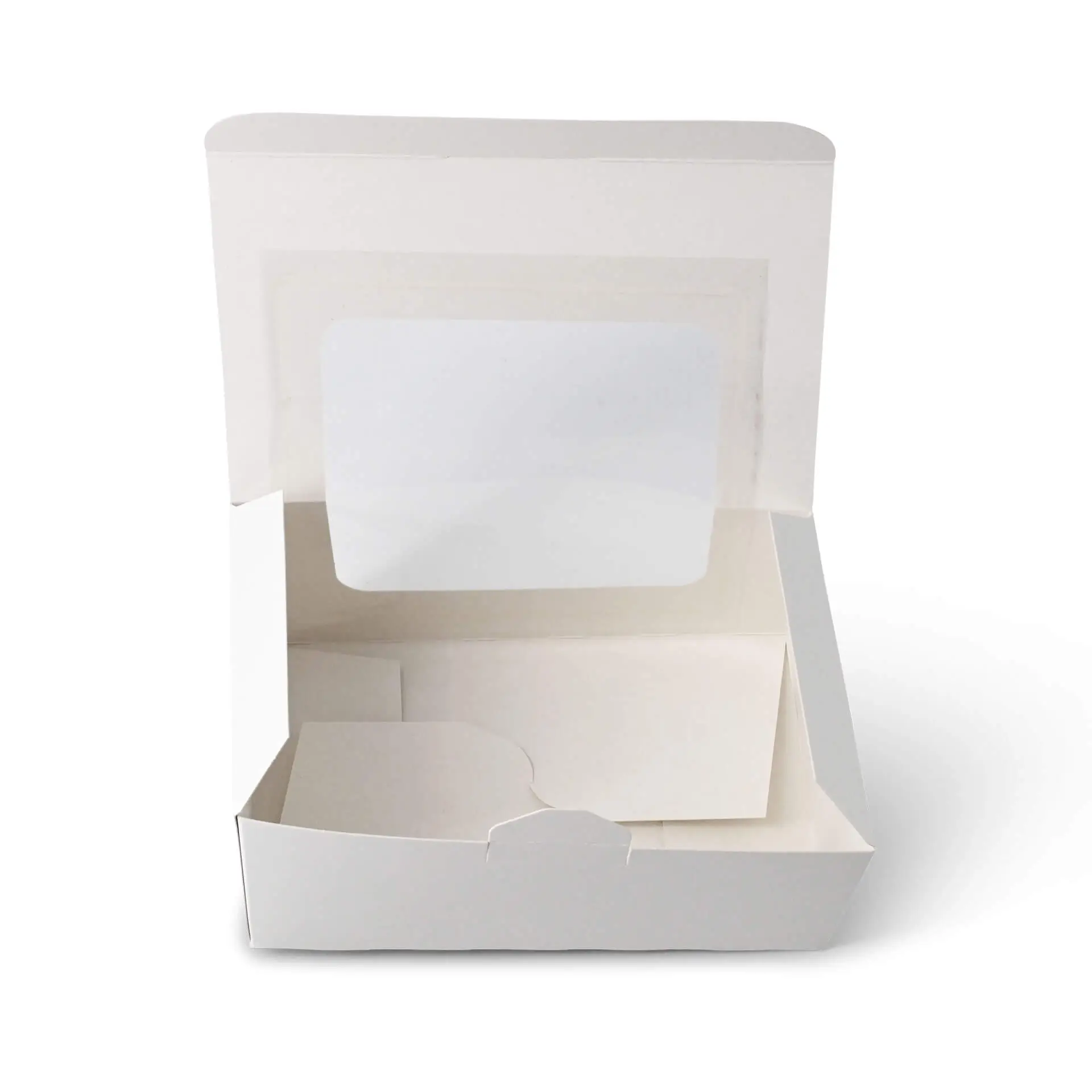 White 2-piece cupcake box with a cellulose window, suitable for holding baked goods like cupcakes or muffins.