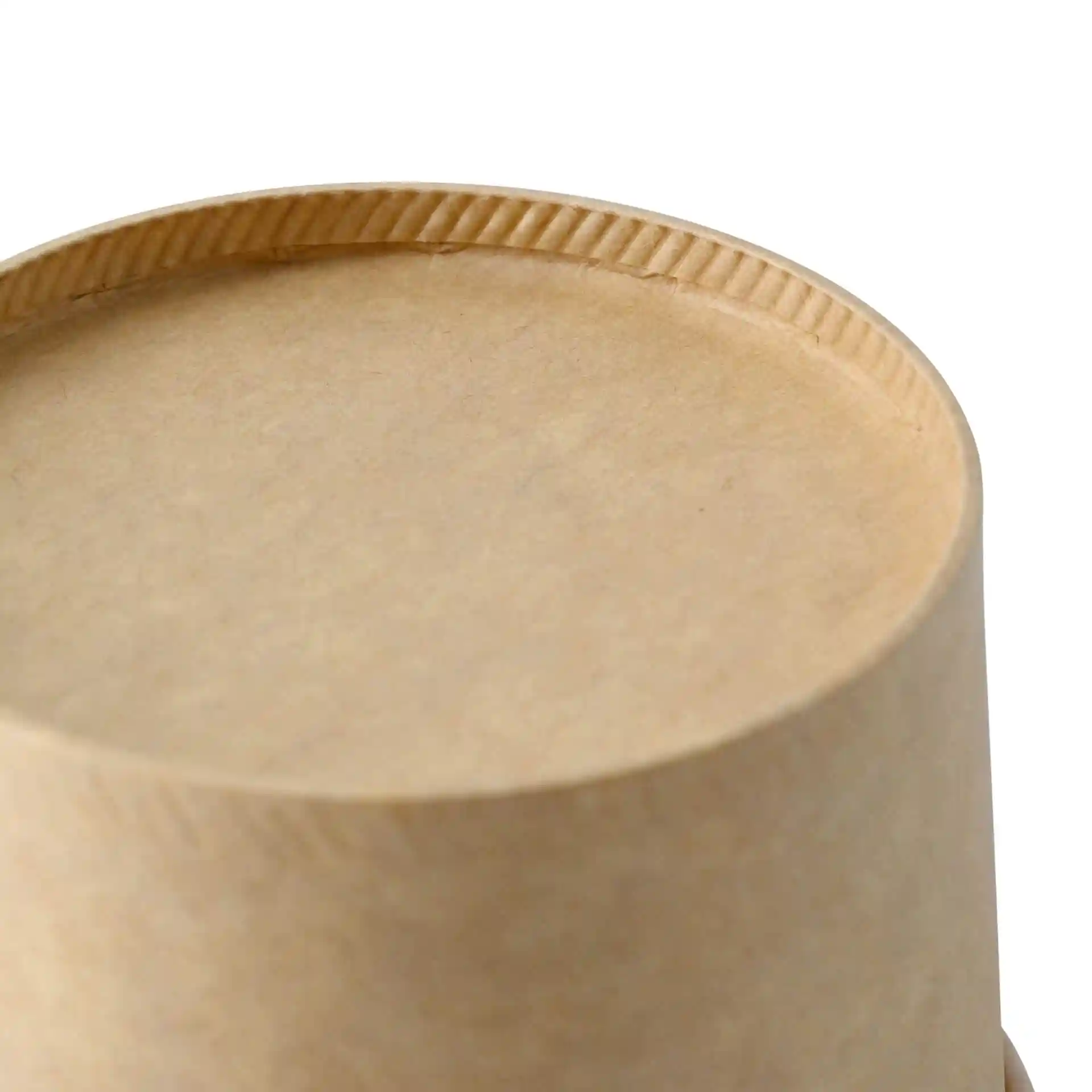 Brown cardboard soup cup with a round shape, showing the top edge and inner surface.