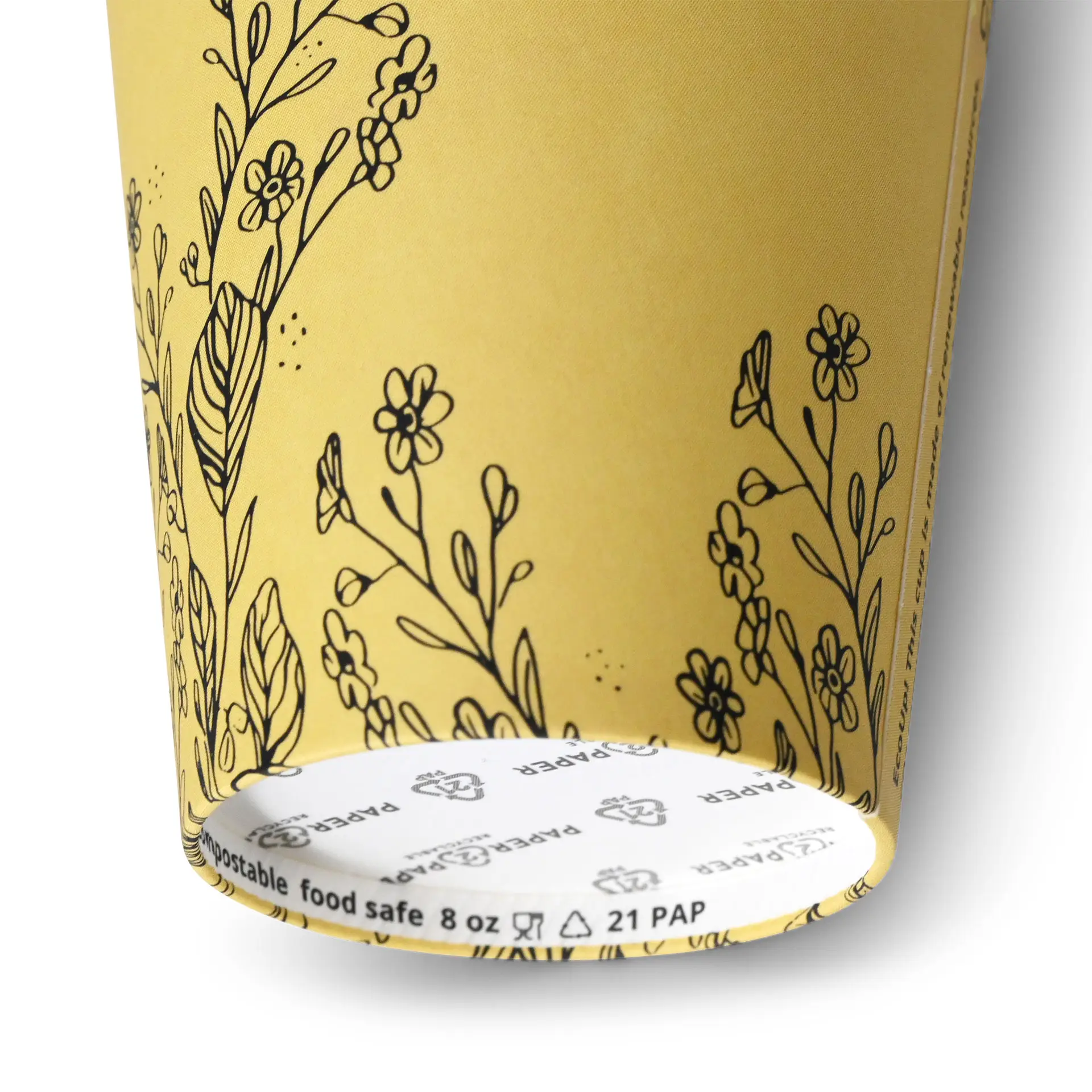 8 oz Paper cups spring 'Flowers' single wall, Ø 80 mm, yellow dhd041101-pappbecher-fruehling-blumen-200-ml-8-oz-80-mm-gelb-3