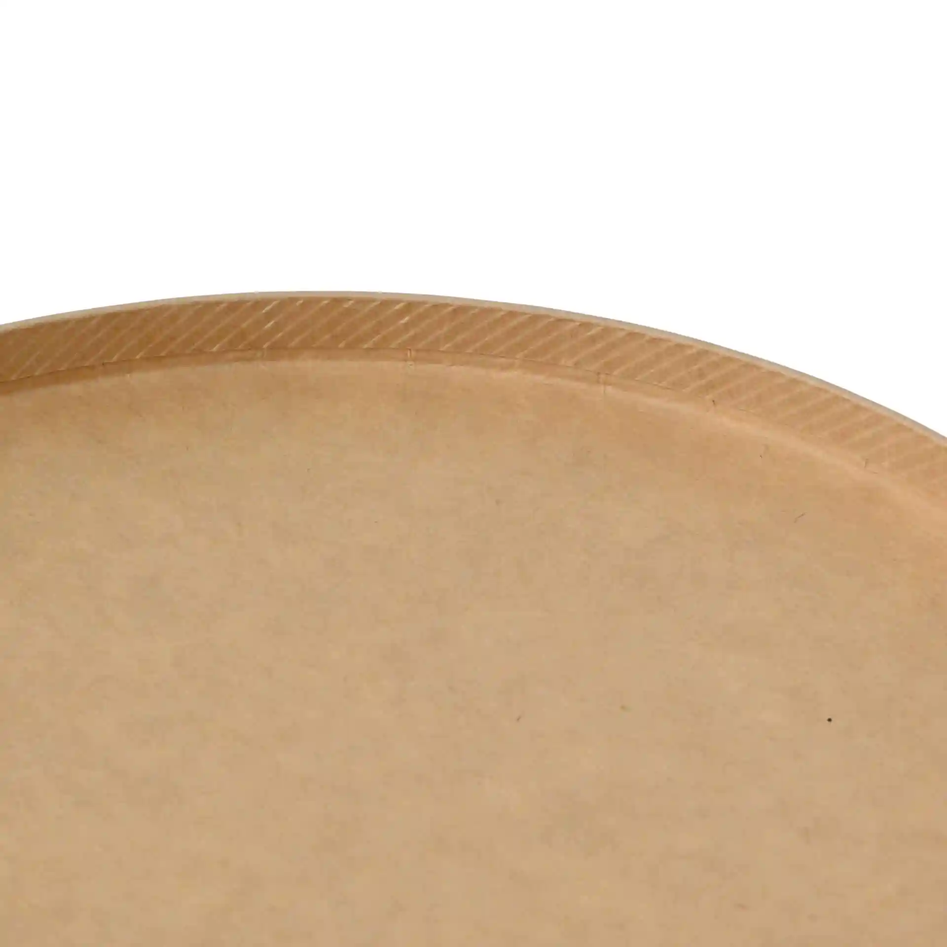 Close-up of the edge of a round brown cardboard bowl with a textured rim.
