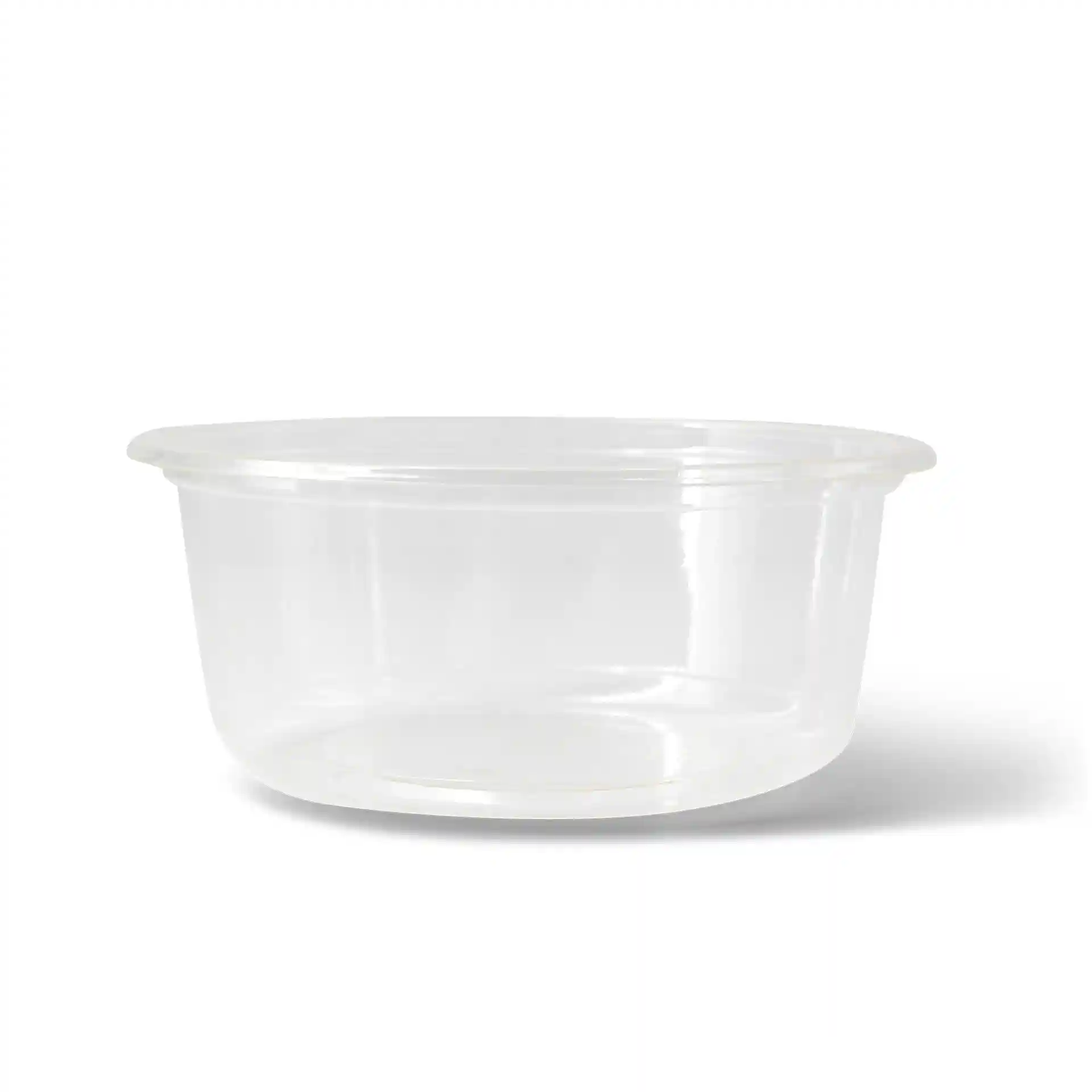 Transparent round deli container with a 360 ml capacity and a diameter of 121 mm.