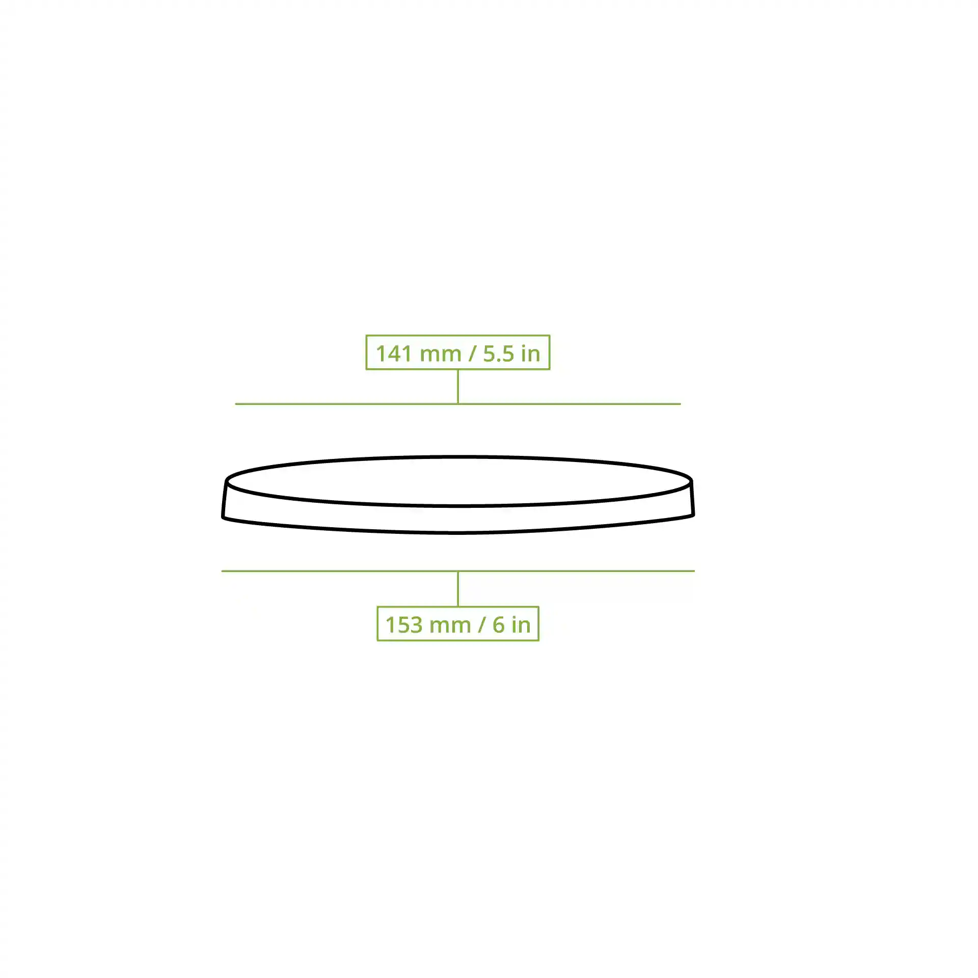 Schematic drawing of a round cup lid with dimension lines showing 141 mm and 153 mm diameters.