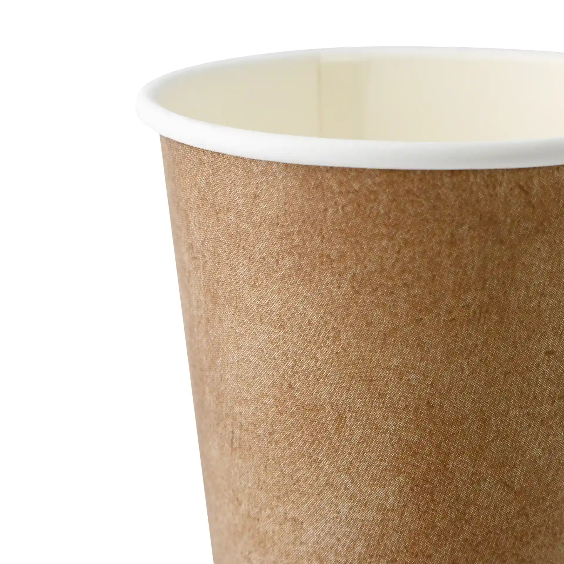 Brown paper cup with a white inner lining, single wall, 300 ml capacity, 90 mm diameter at the top.