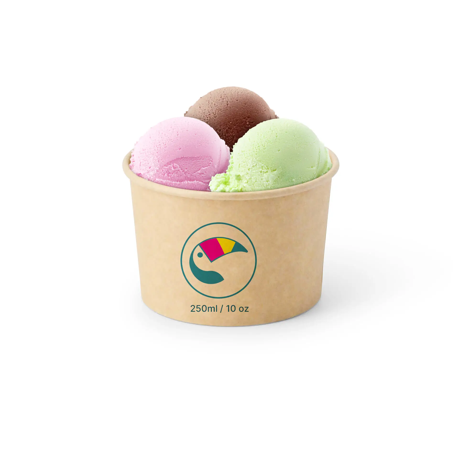 Print ice cream cups (optional with lid), 250 ml / 10 oz, brown, PE-coated