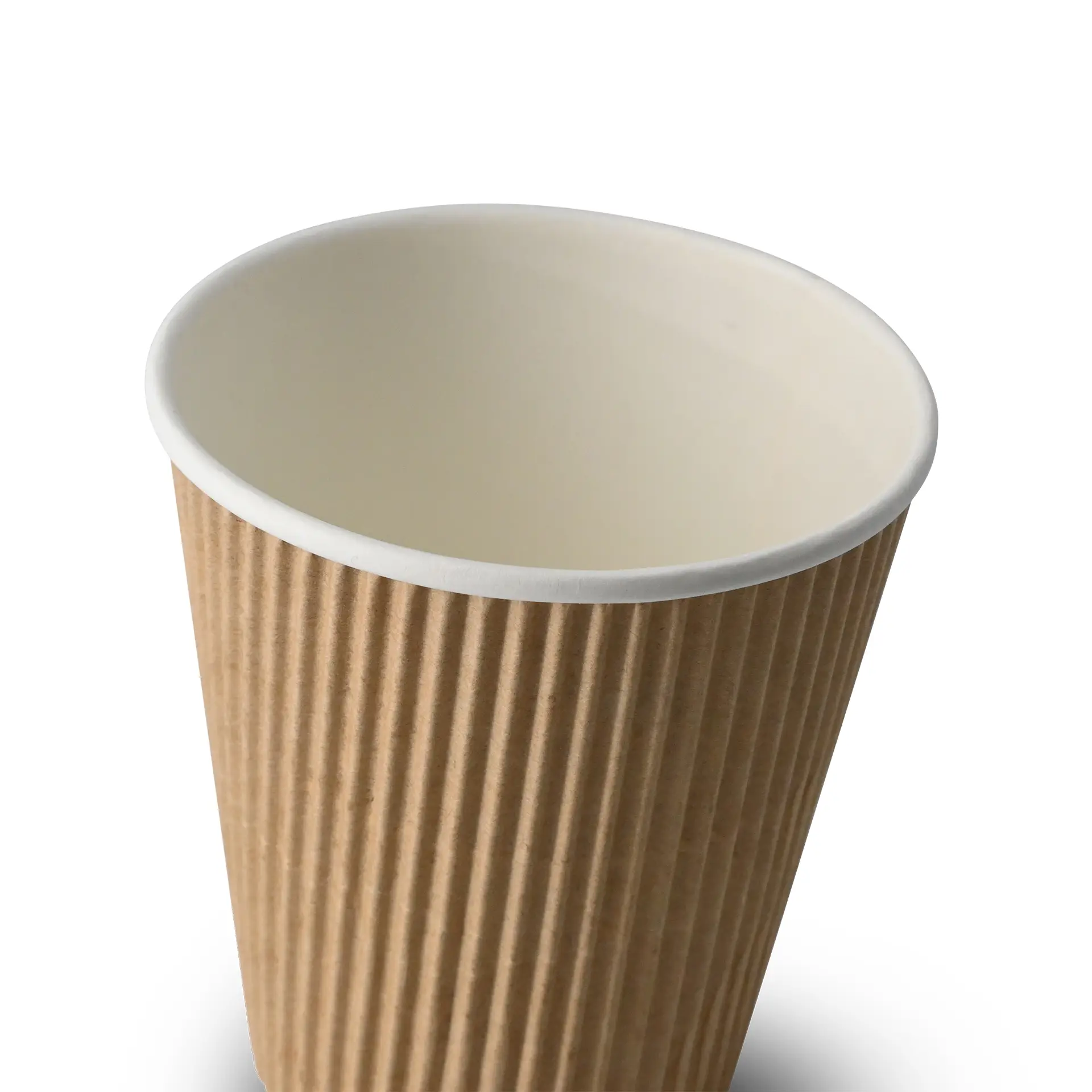 One 10 oz brown ribbed coffee cup with a white interior, designed for hot drinks and featuring insulating ripple-wall technology.