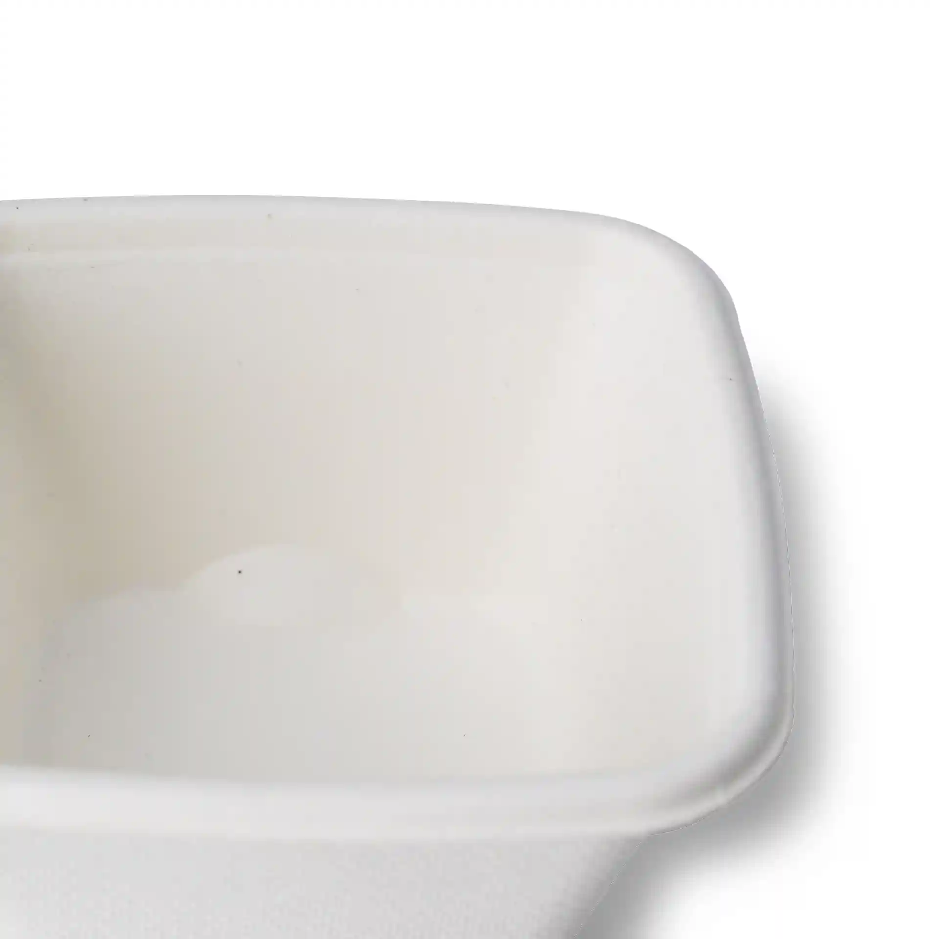 White square bagasse portion cup with a volume of 100 ml, showing the interior and top edge.