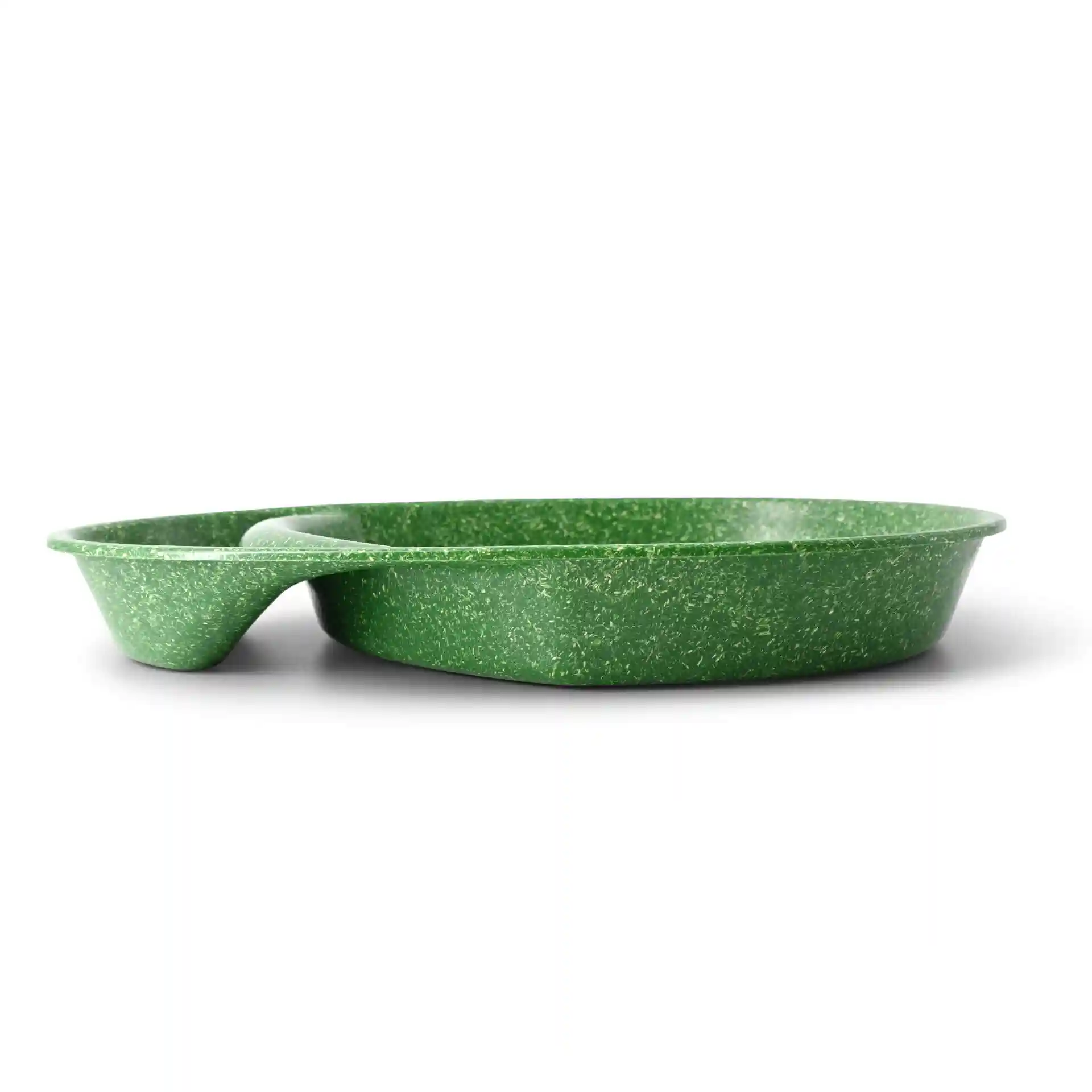 Dark green reusable divided plate with two compartments, measuring 27.5 × 20 cm.